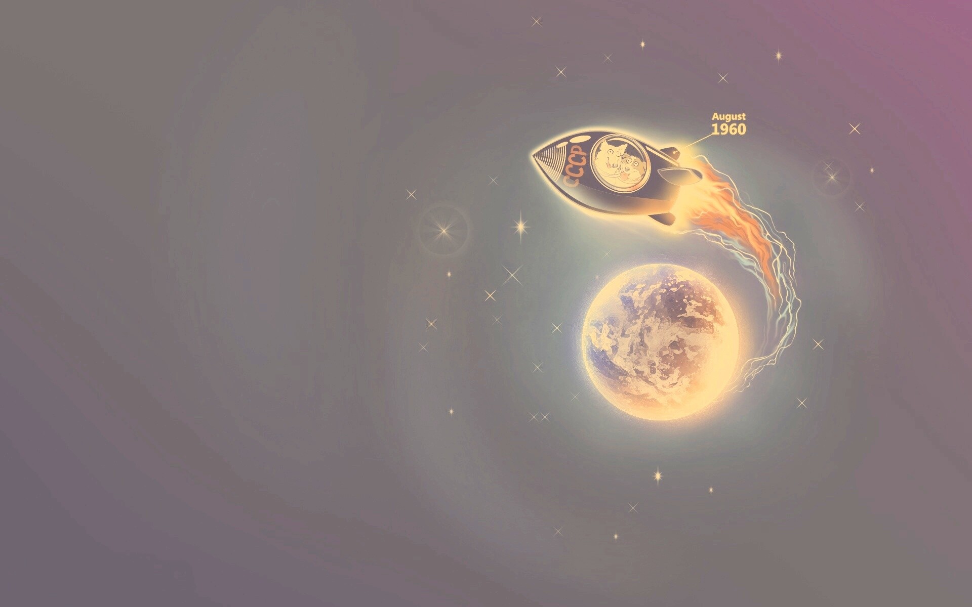 Белка и Стрелка летят в космос обои