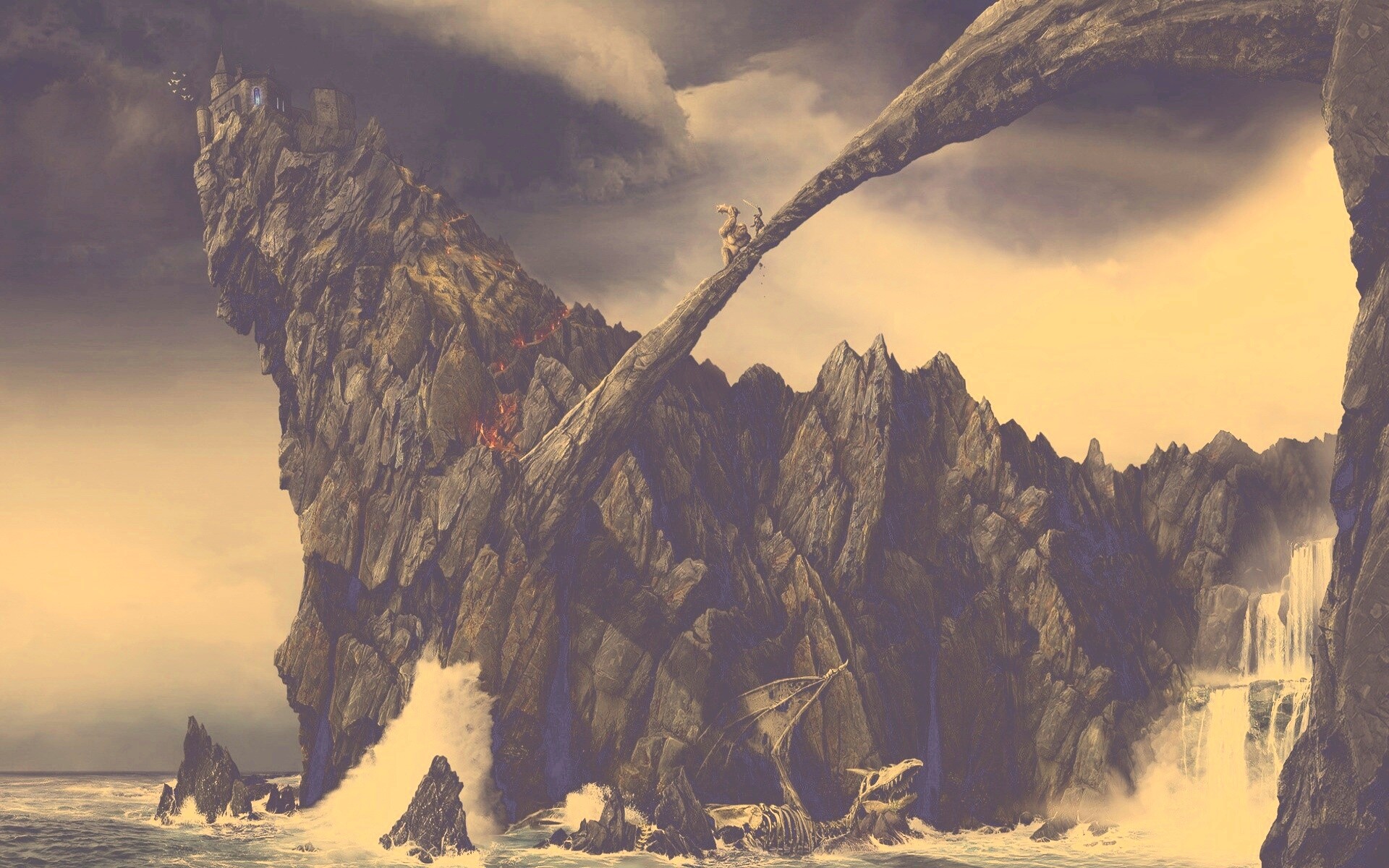 Бой на скале обои