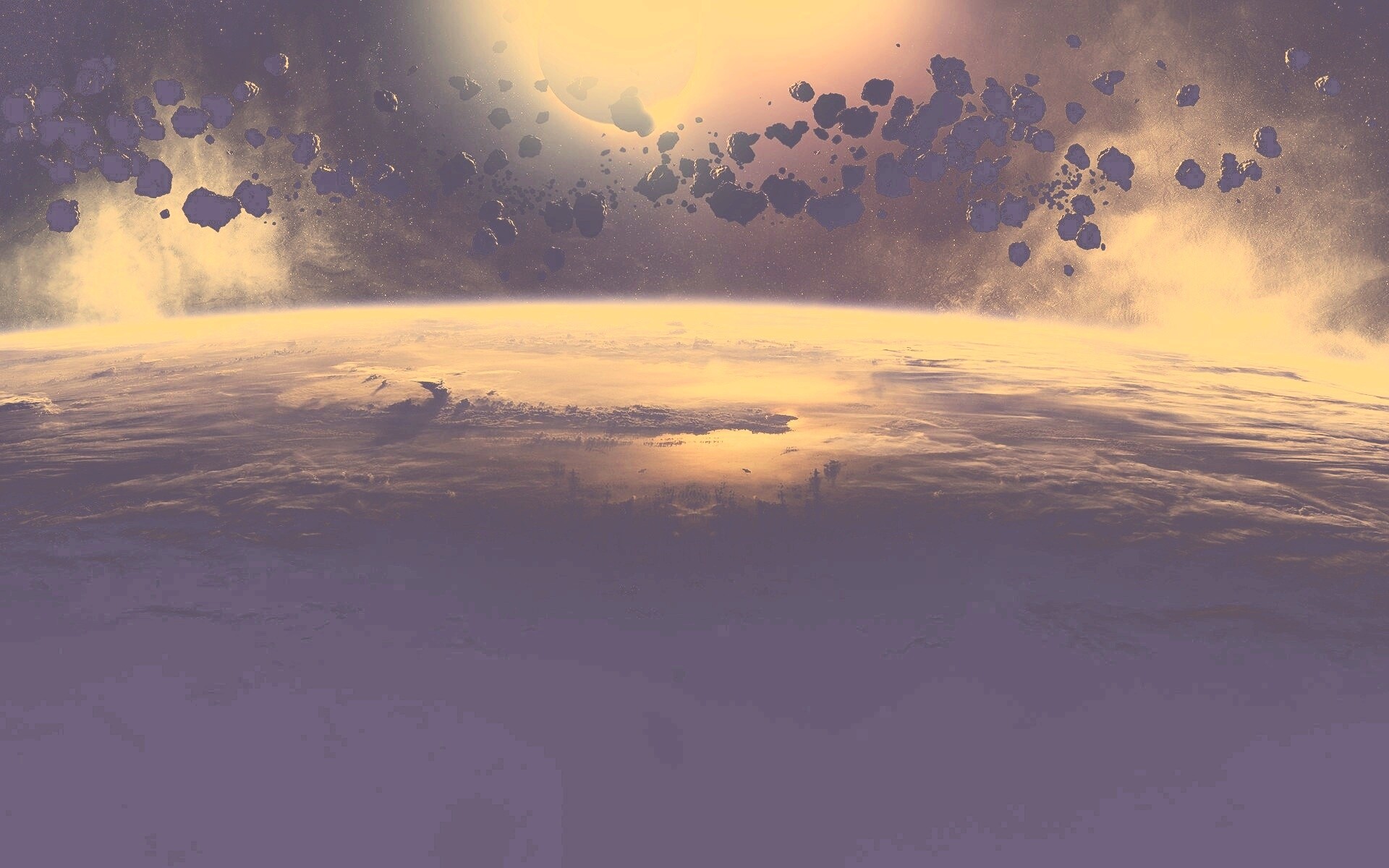 Пояс астероидов над планетой обои