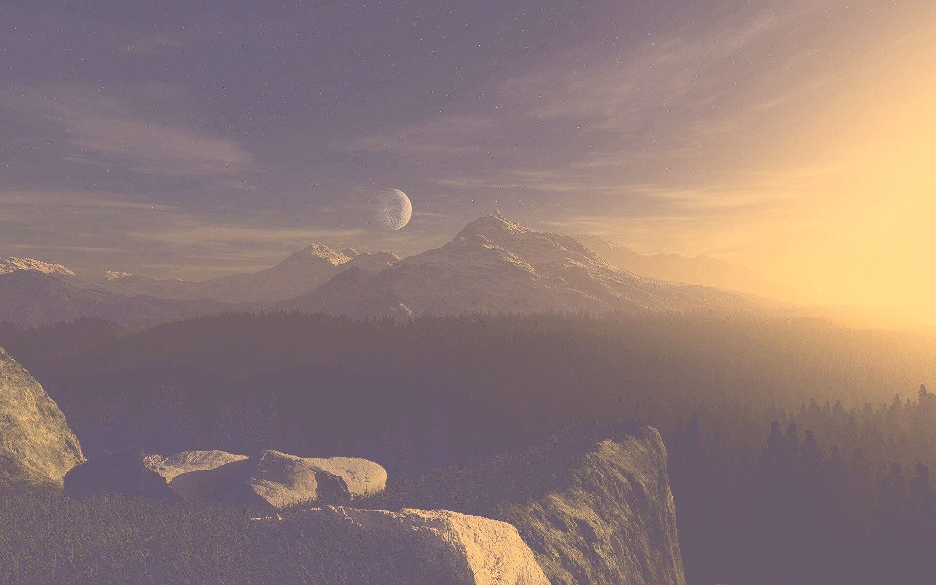Луна над горами обои