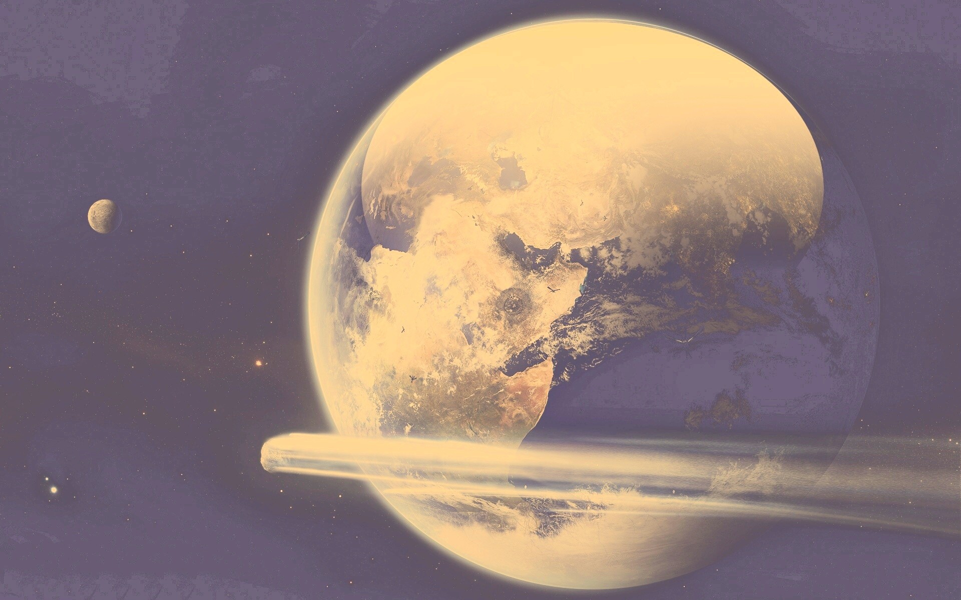 Метеорит пролетает мимо Земли обои