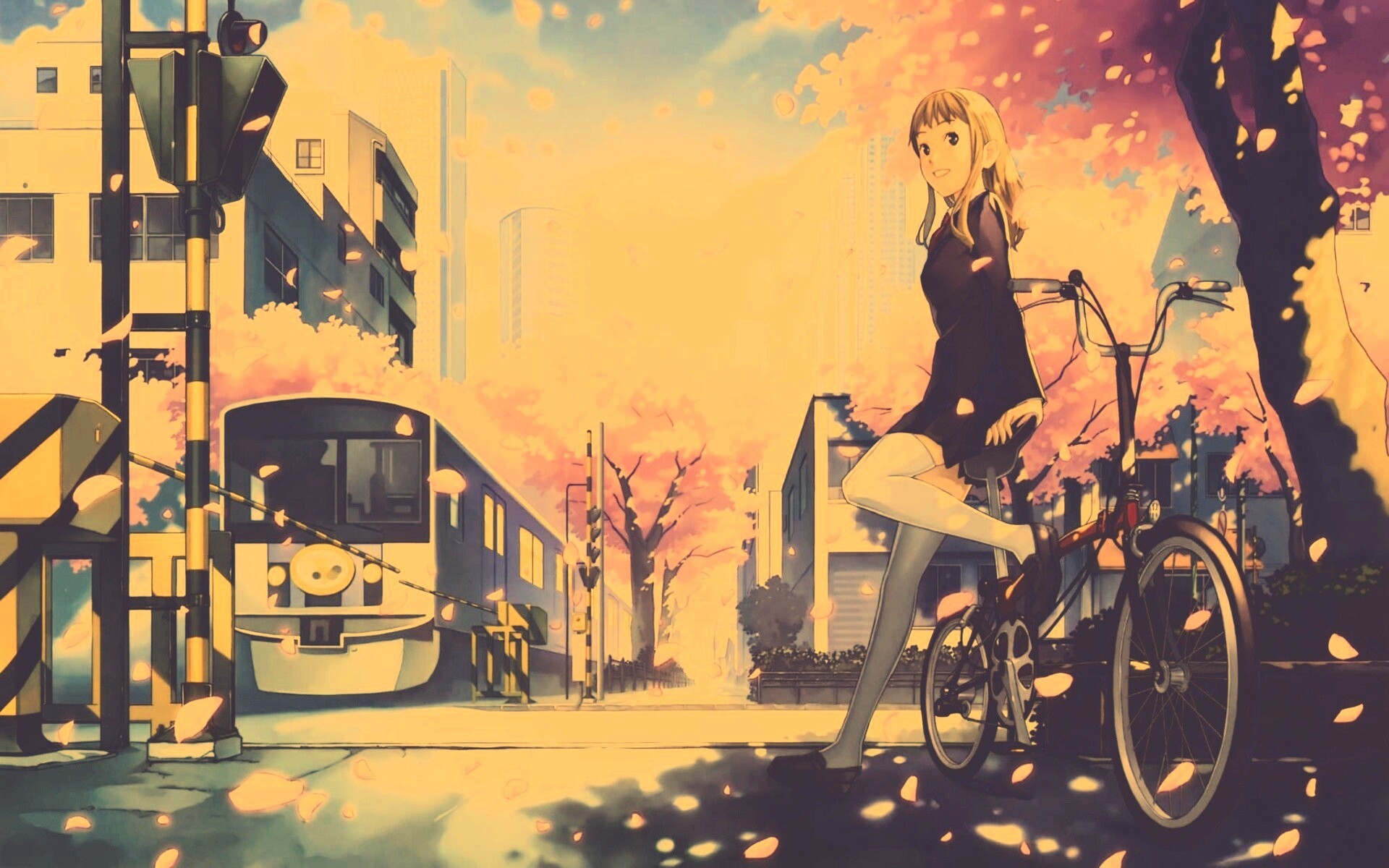 Японская школьница на велосипеде обои