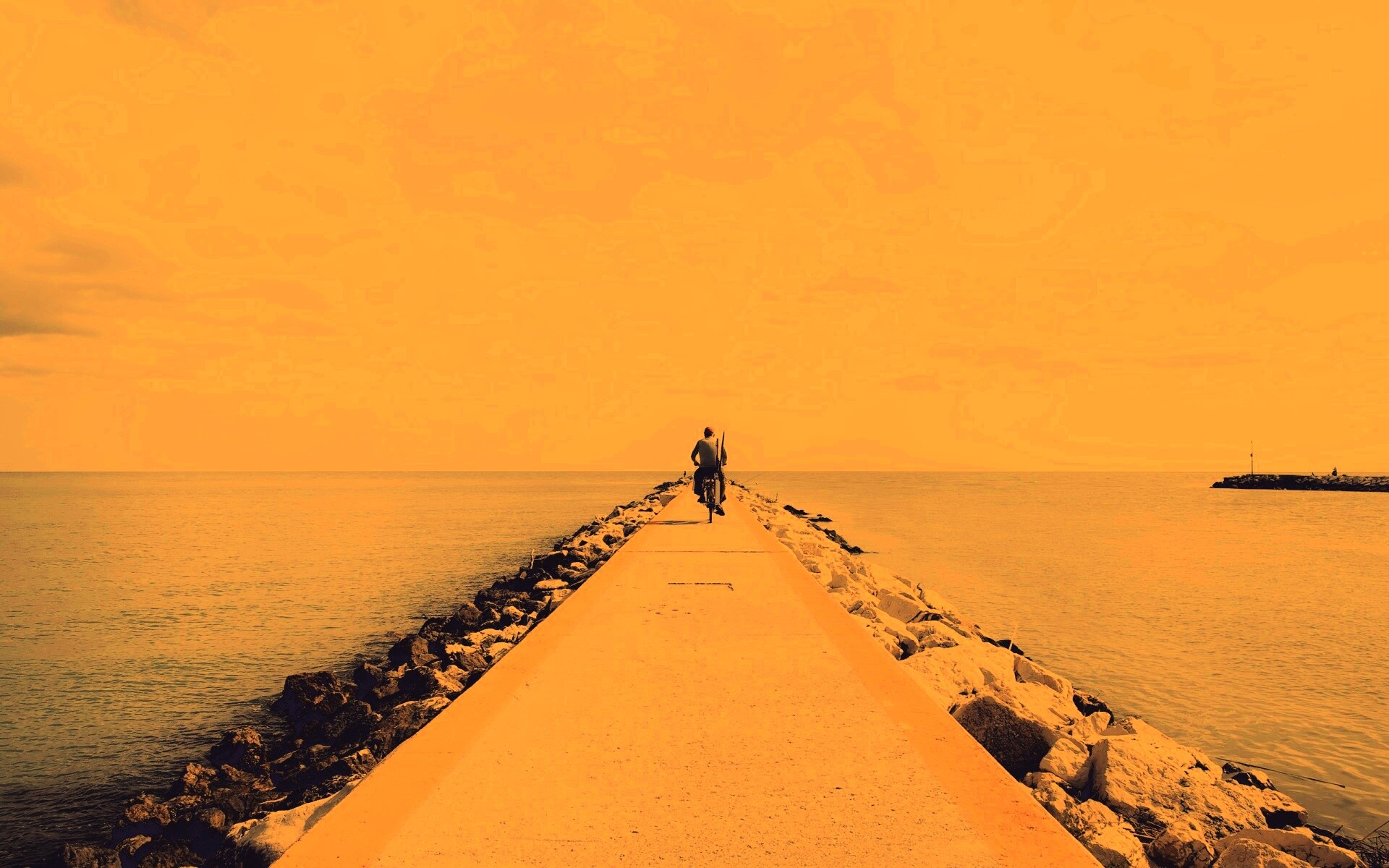 Велосепидист на волнорезе обои