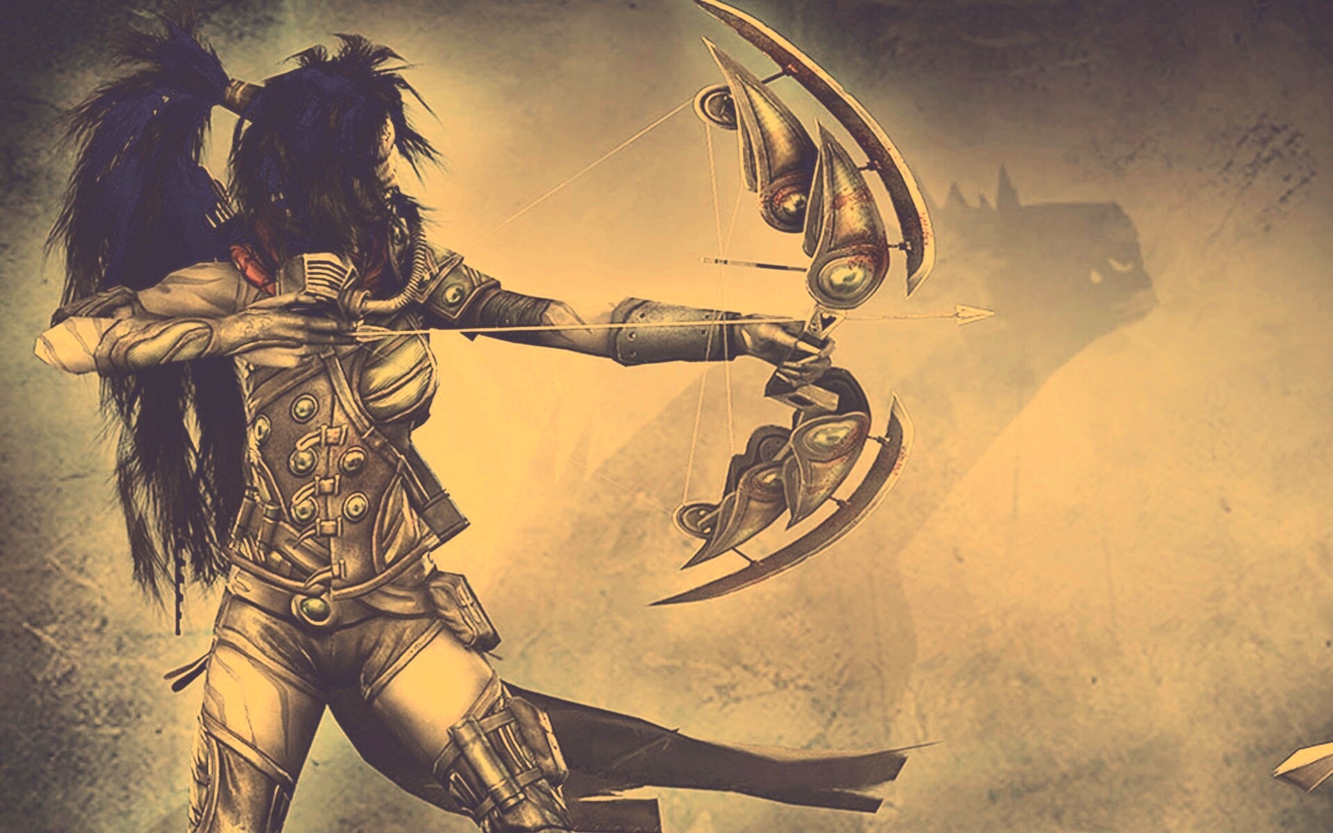 Лучница с боевым псмо обои