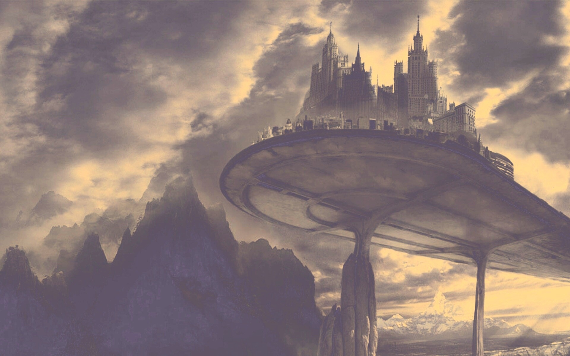 Город на вершине скал обои