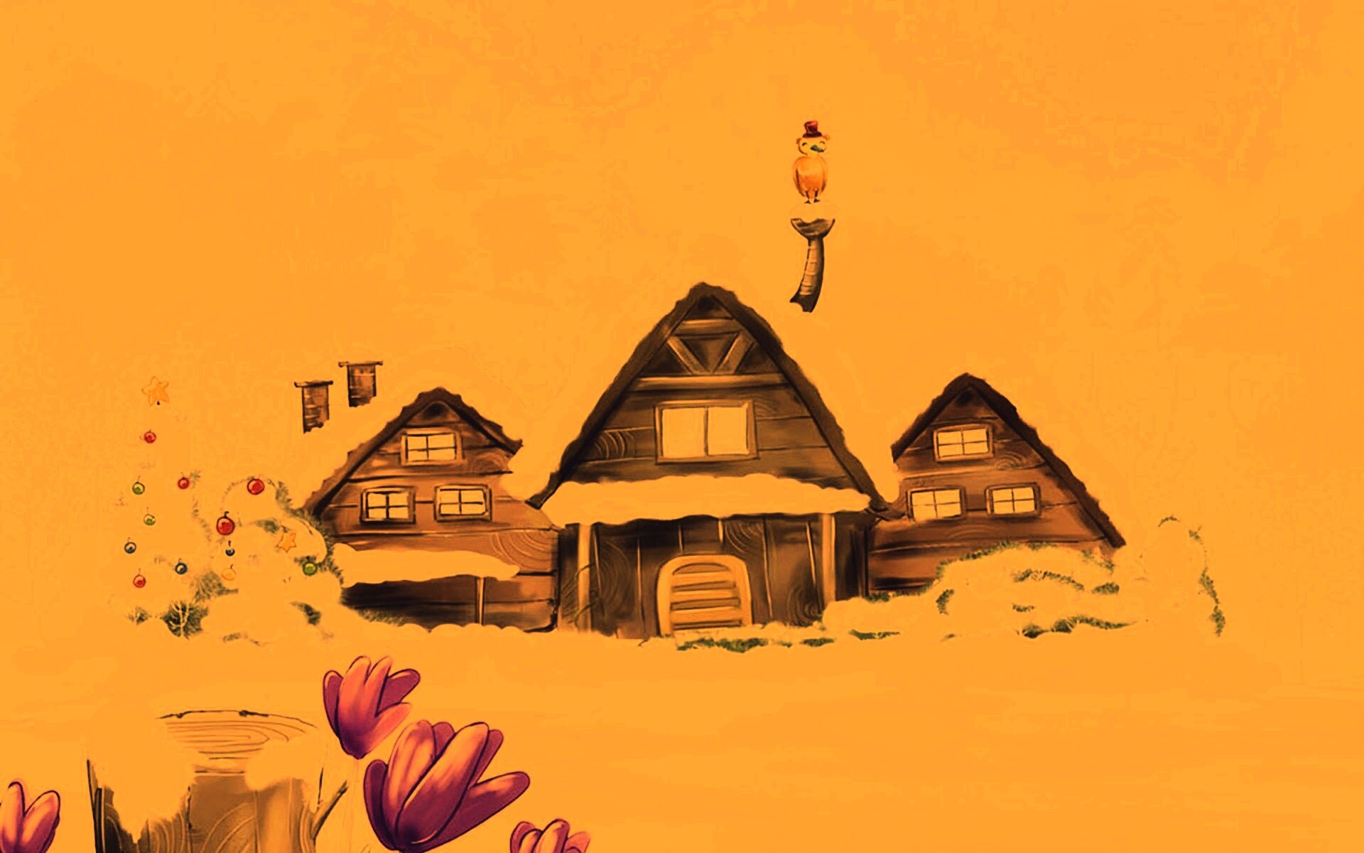 Деревня в новый год обои