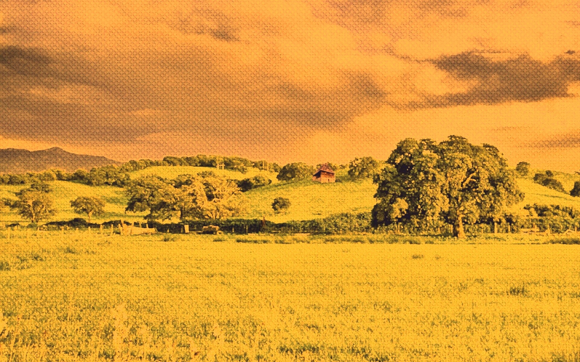 Домик на холмах обои