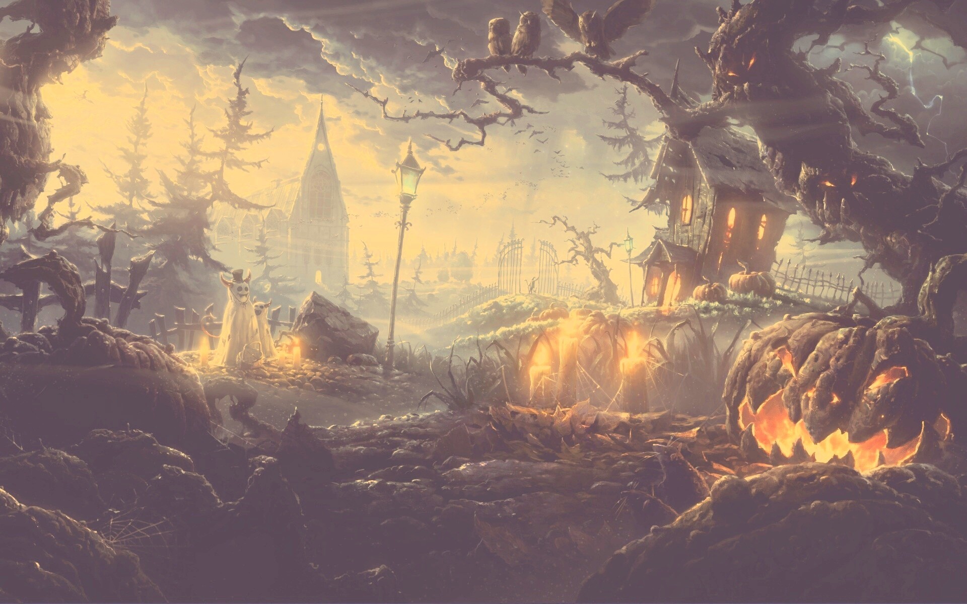 Страшный хэллоувинский пейзаж обои