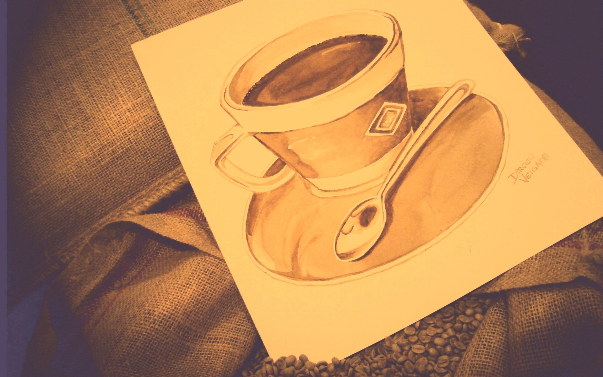 Нарисованная чашка кофе обои