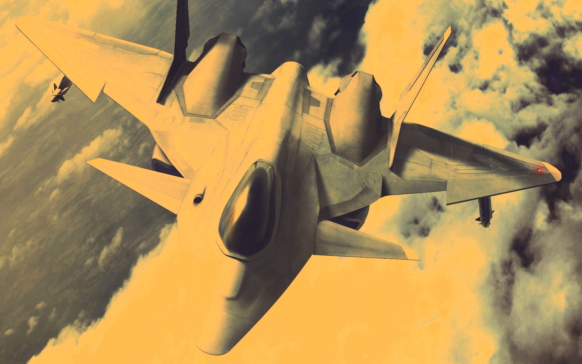 Нарисованный истребитель в полете обои