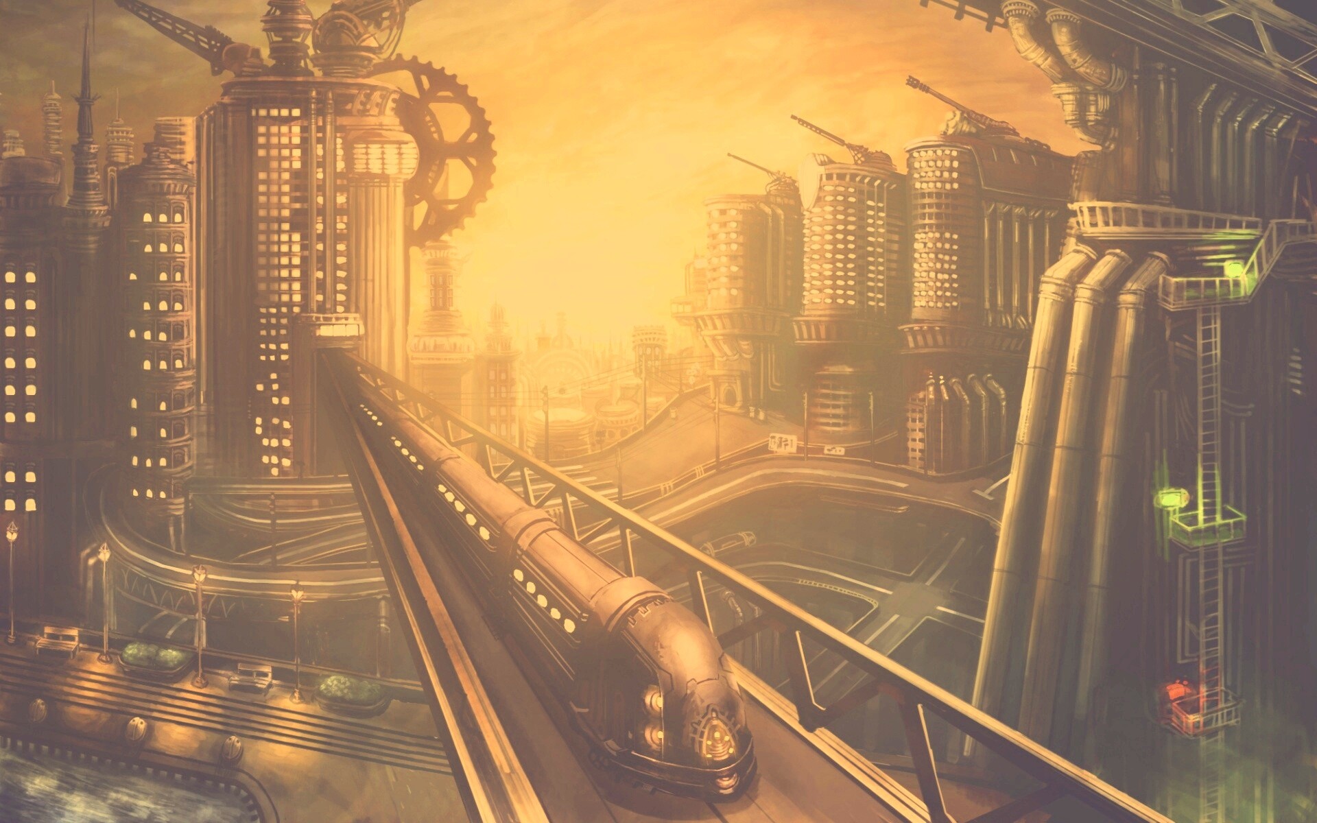 Город из мира стимпанк обои