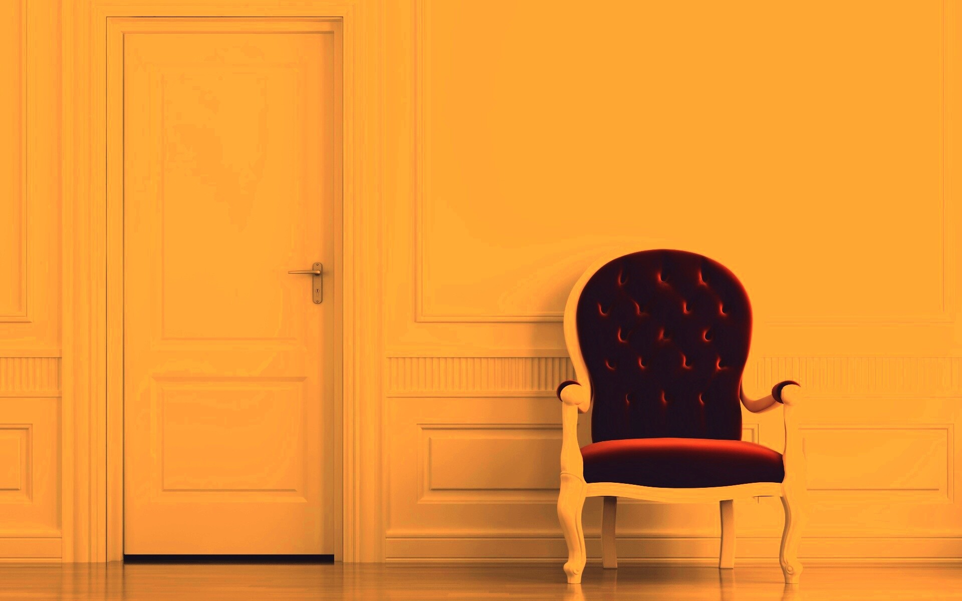 красное кресло в белой комнате обои