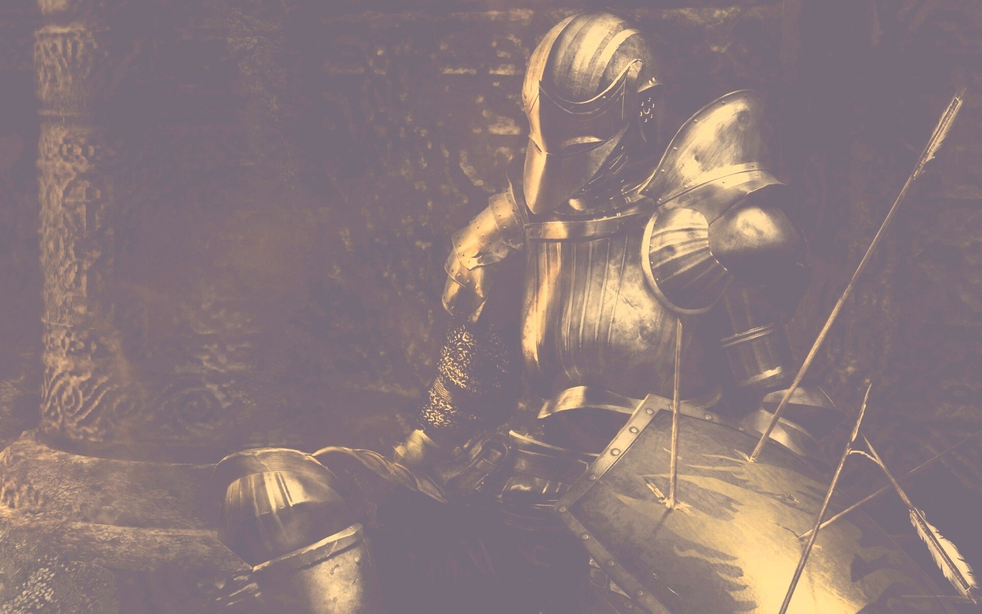 Поверженный рыцарь в доспехах обои