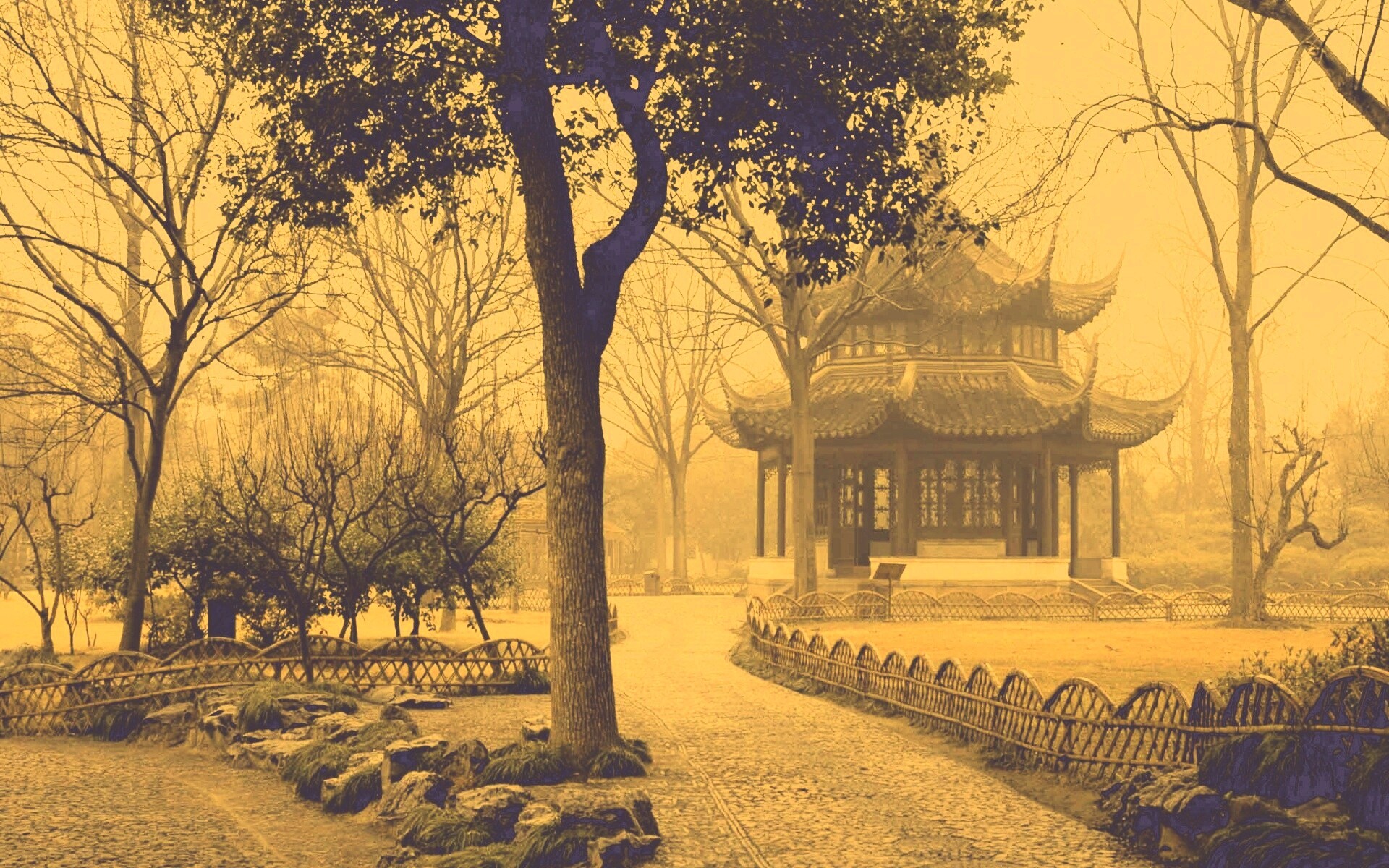 Домик я японском саду обои