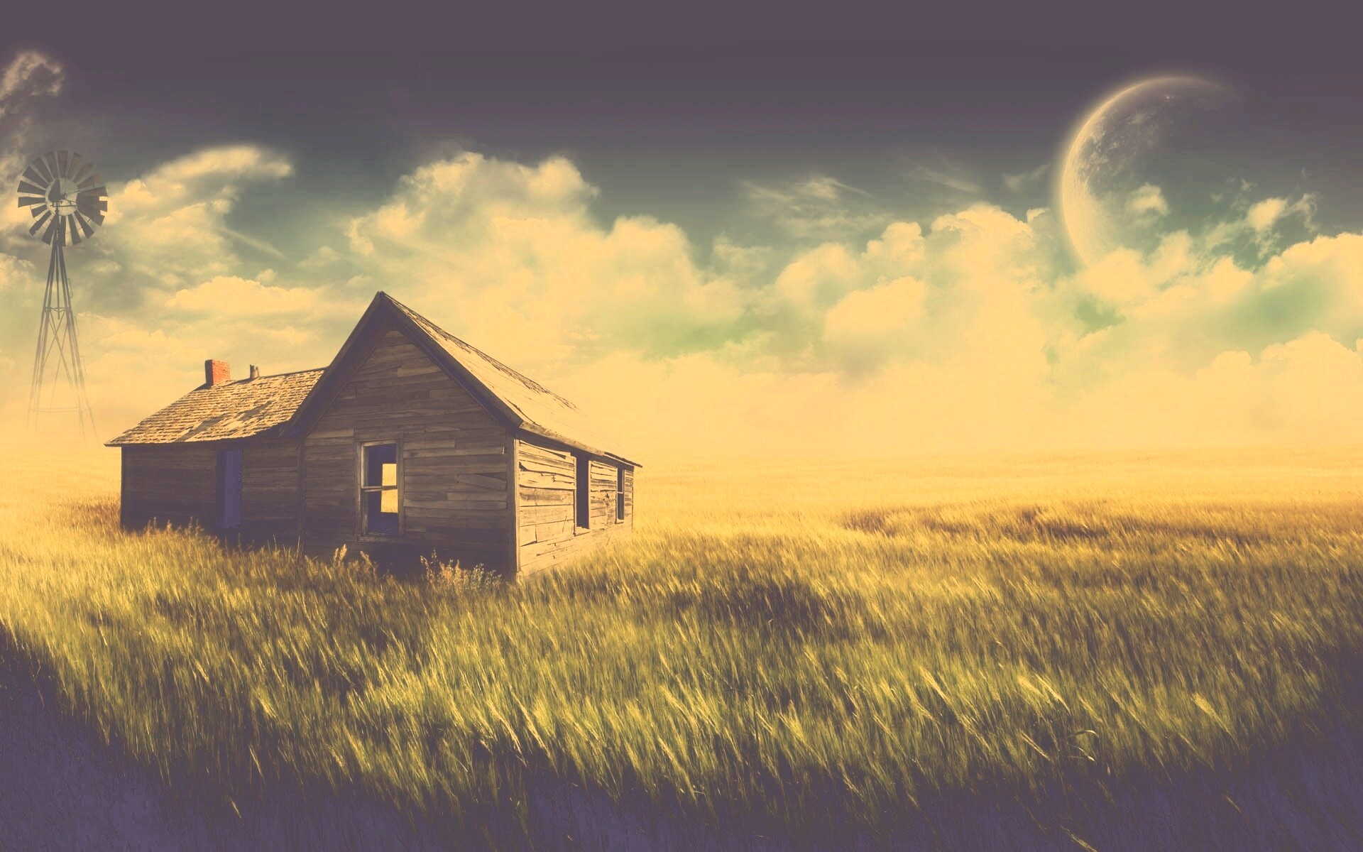 Домик в поле обои