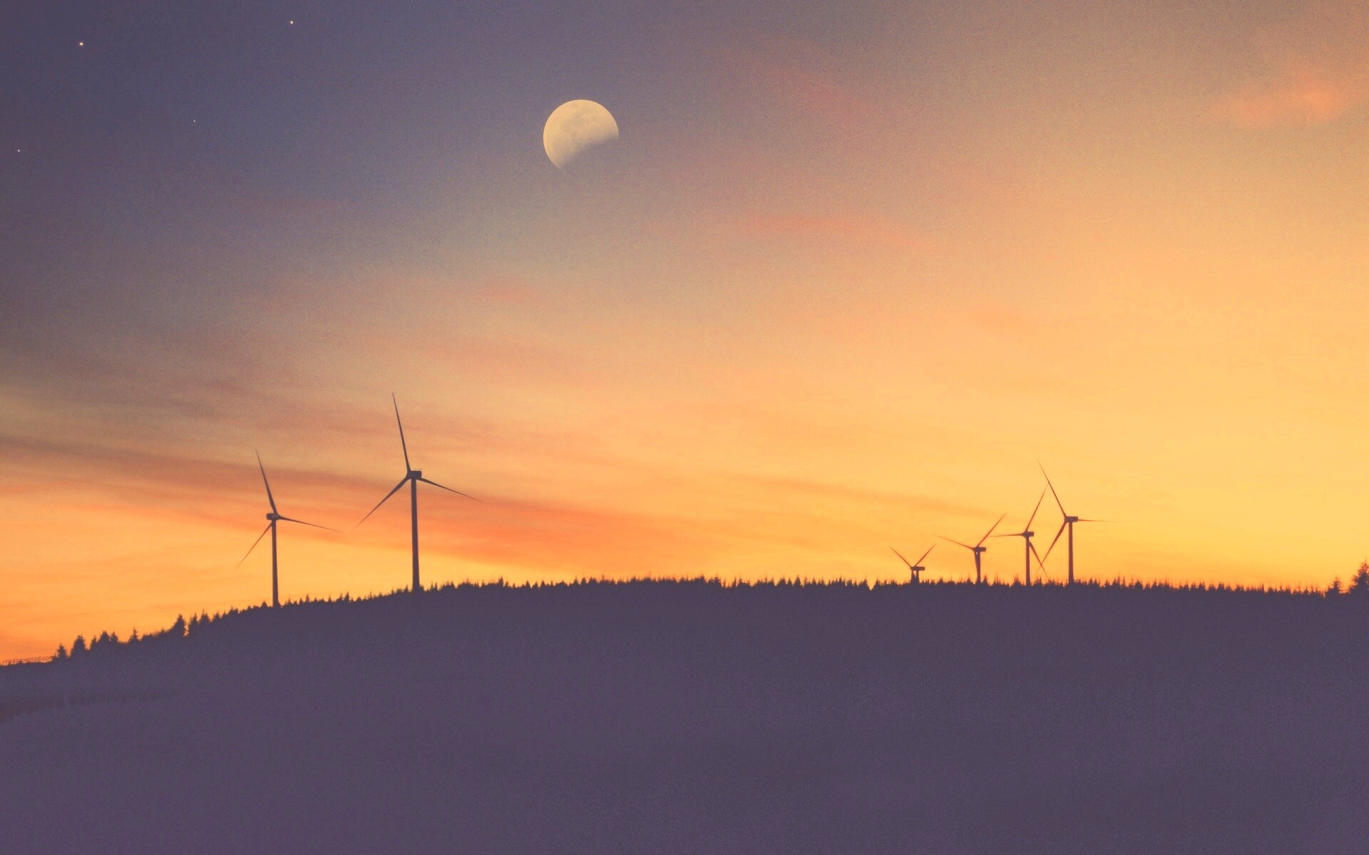 Закат за холмом обои