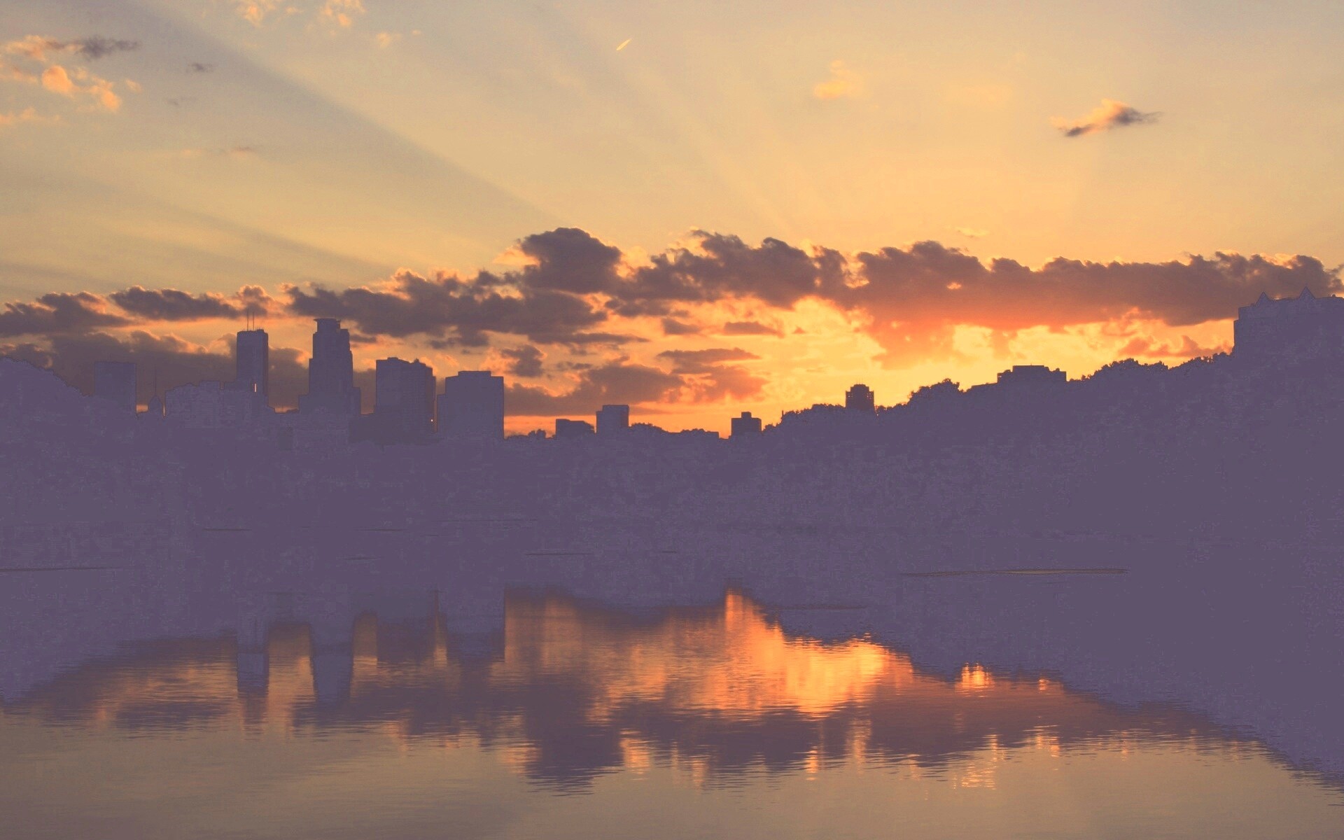 Закат над городом обои