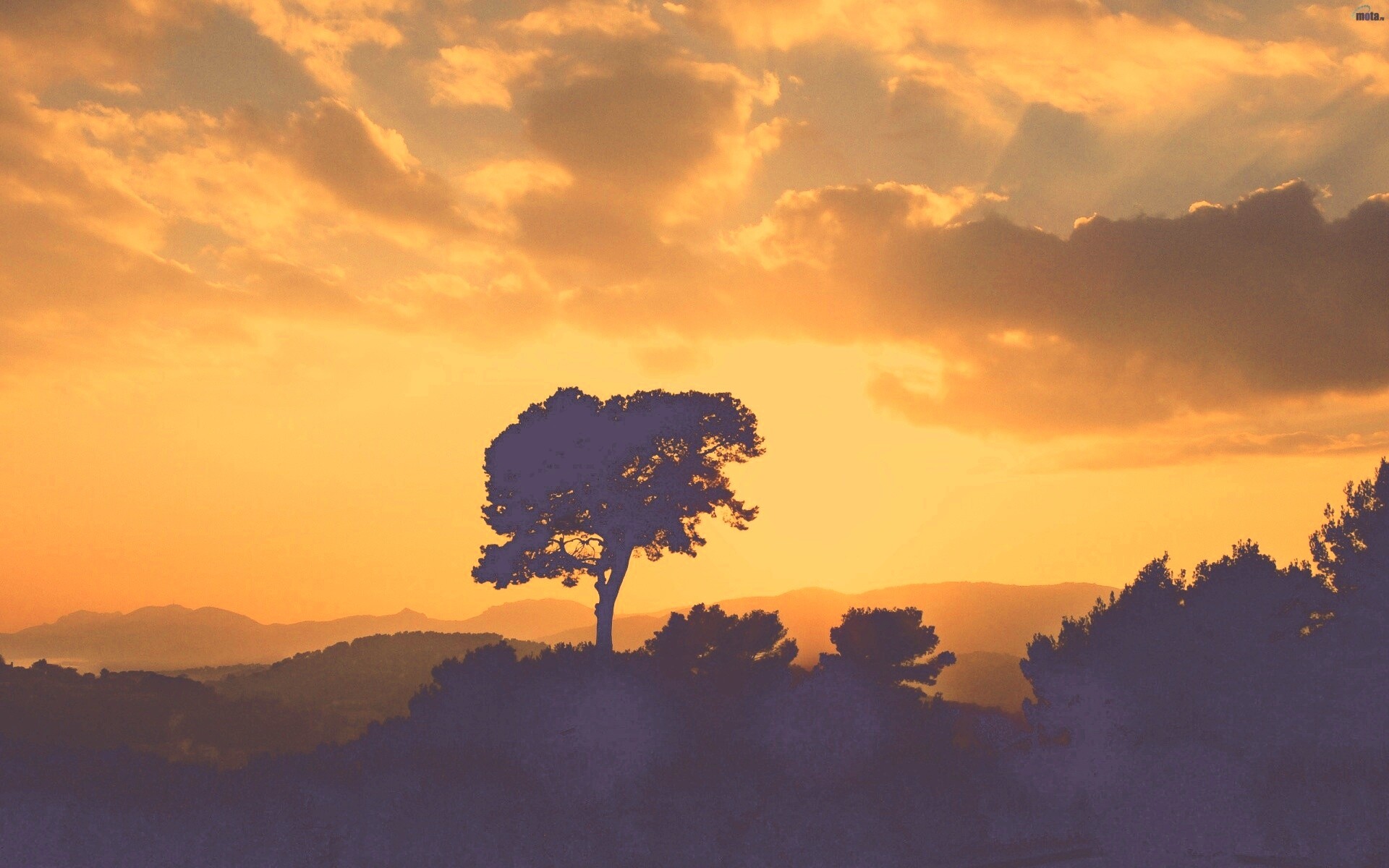 Закат над холмами обои