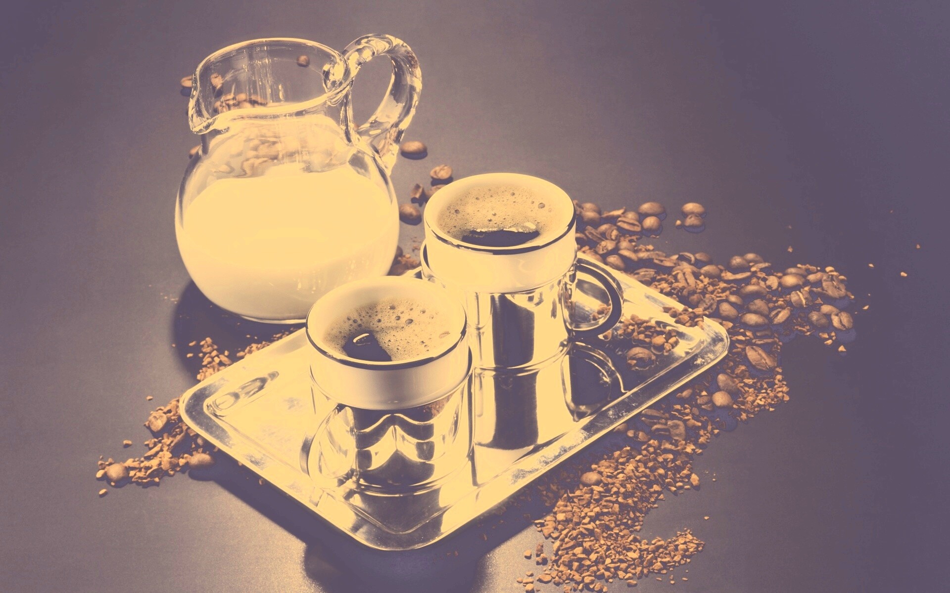 Поднос с кофе обои