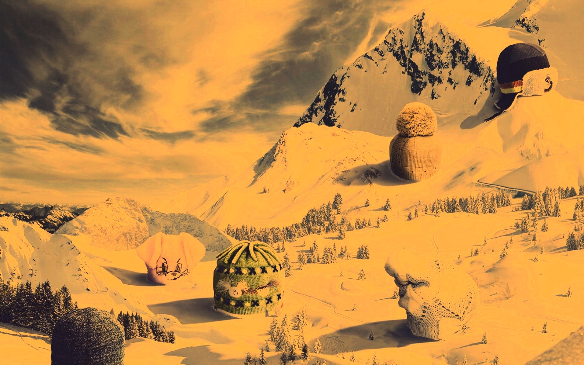 Прикольные шапки на горных вершинах обои