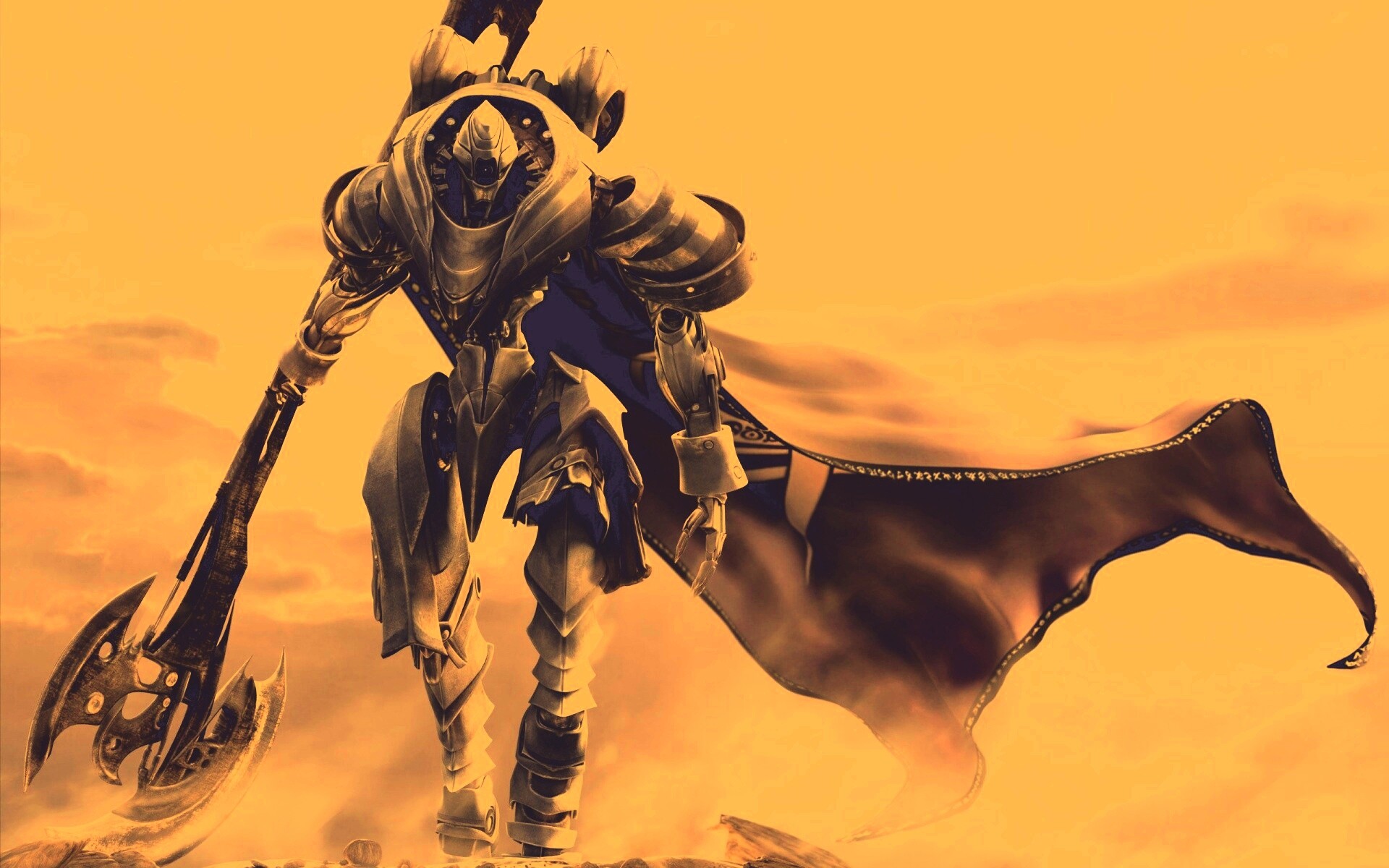 Боевой робот с топором в руке обои