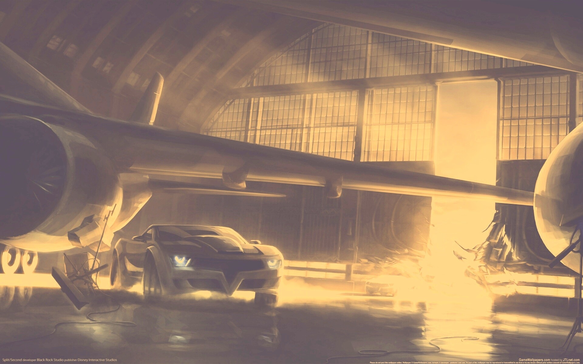 Машины въезжают в ангар обои