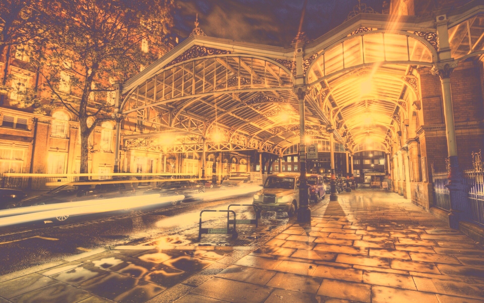 Город под фонарями обои