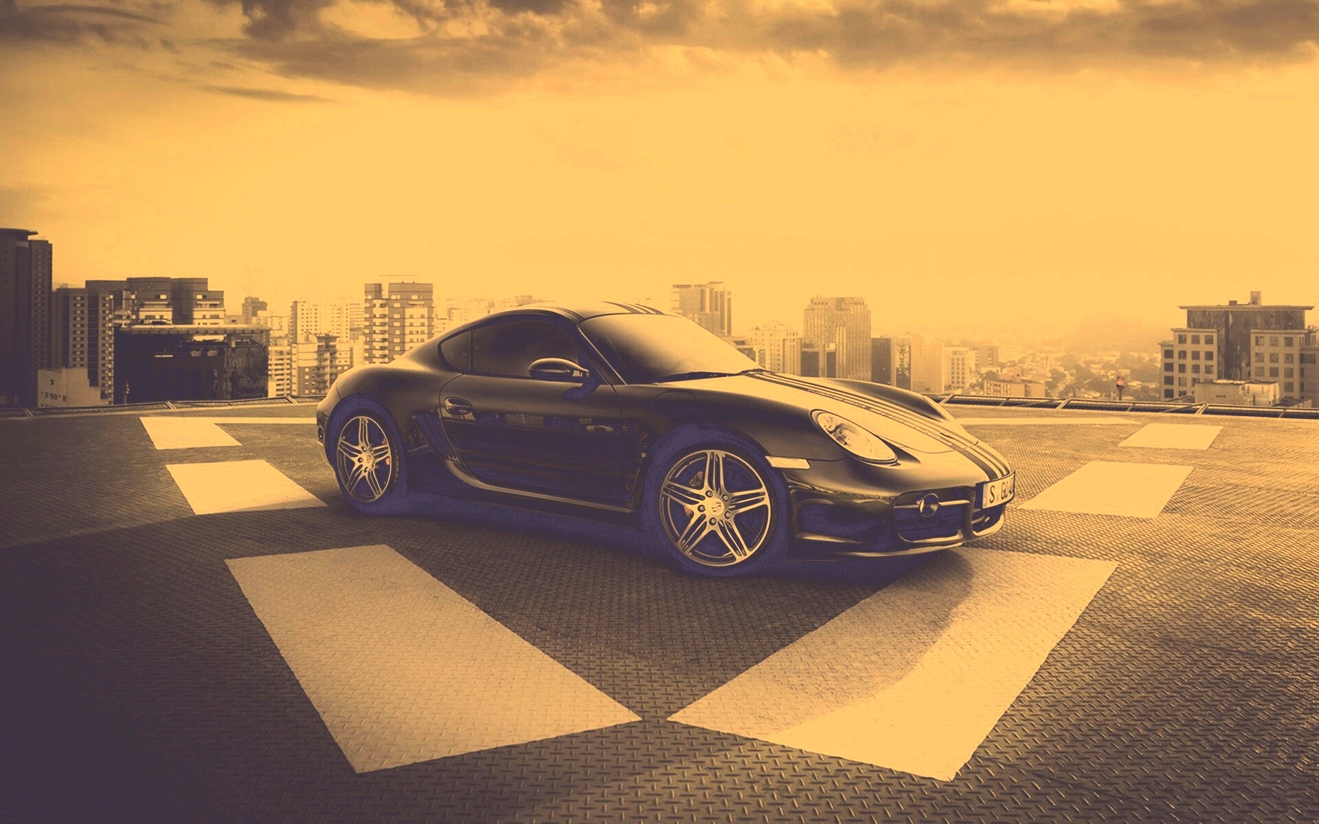 Порш на вертолетной площадке обои