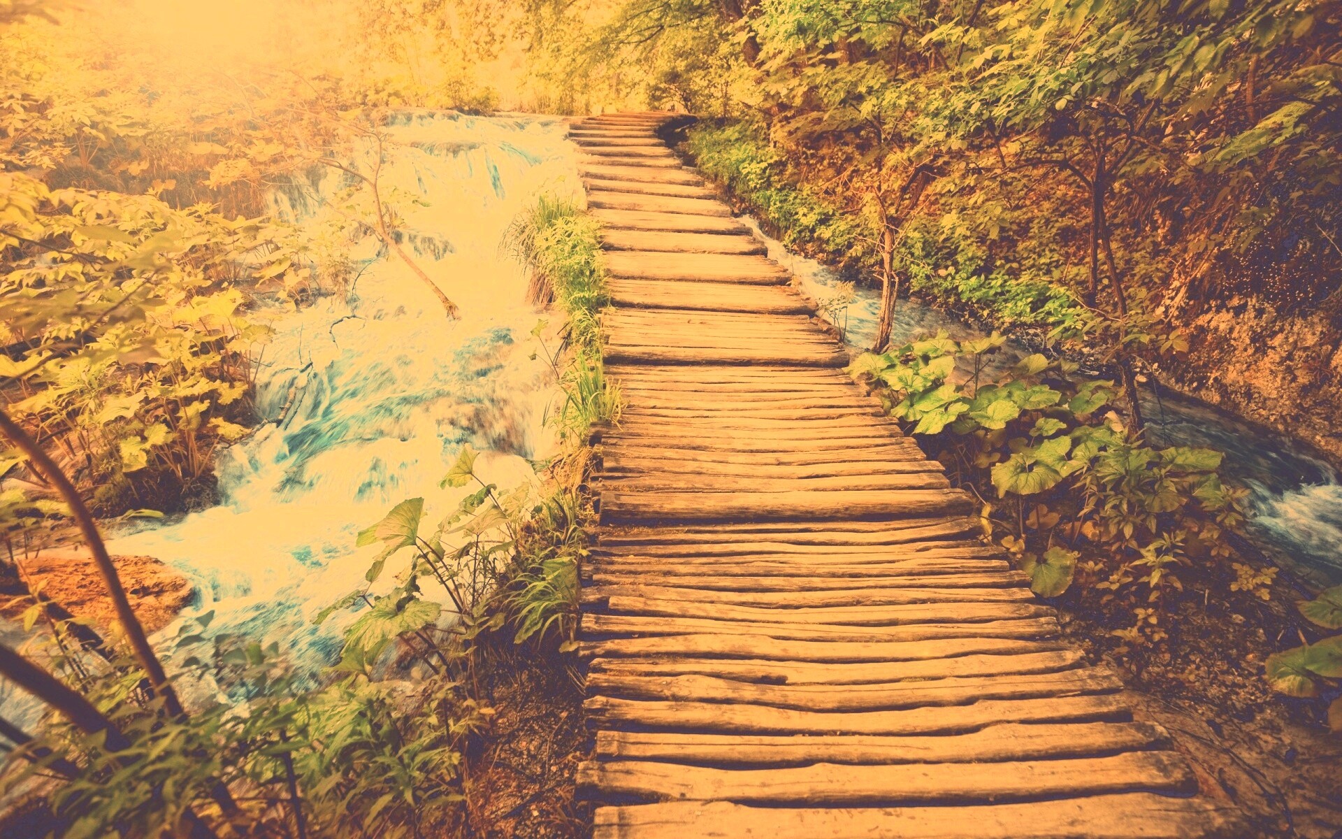 Деревянная дорожка над ручьем обои
