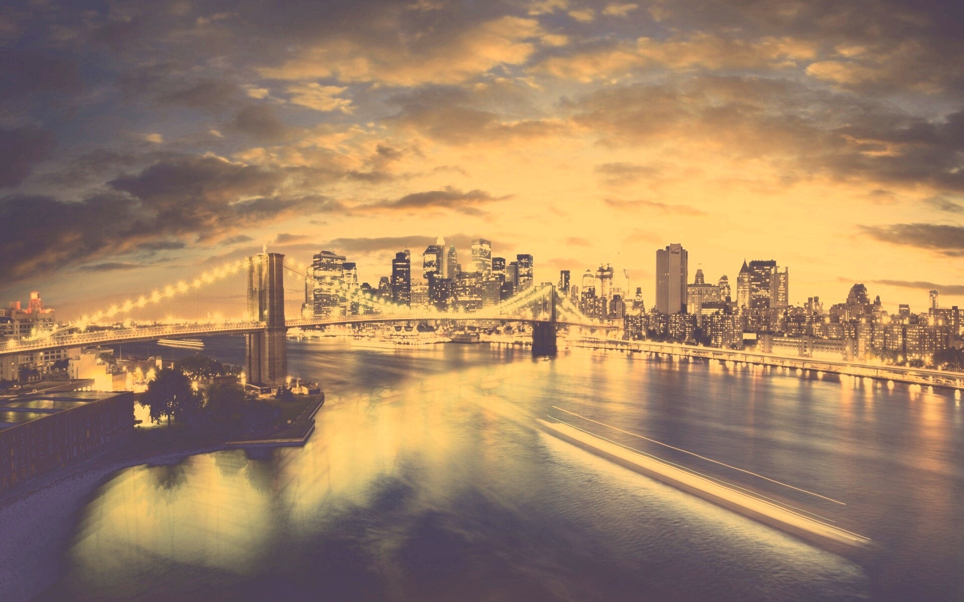 Мост в Нью-Йорке ночью обои