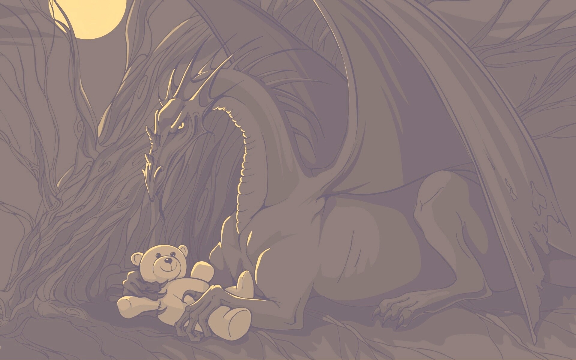 Дракон с любимой игрушкой обои