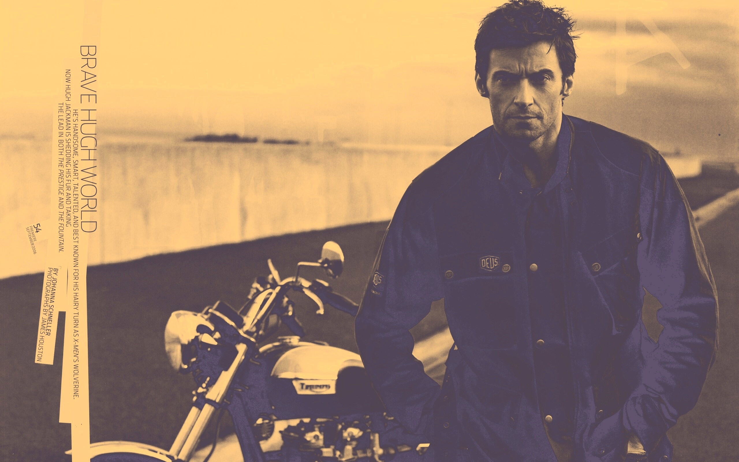 Хью Джекман с мотоциклом обои