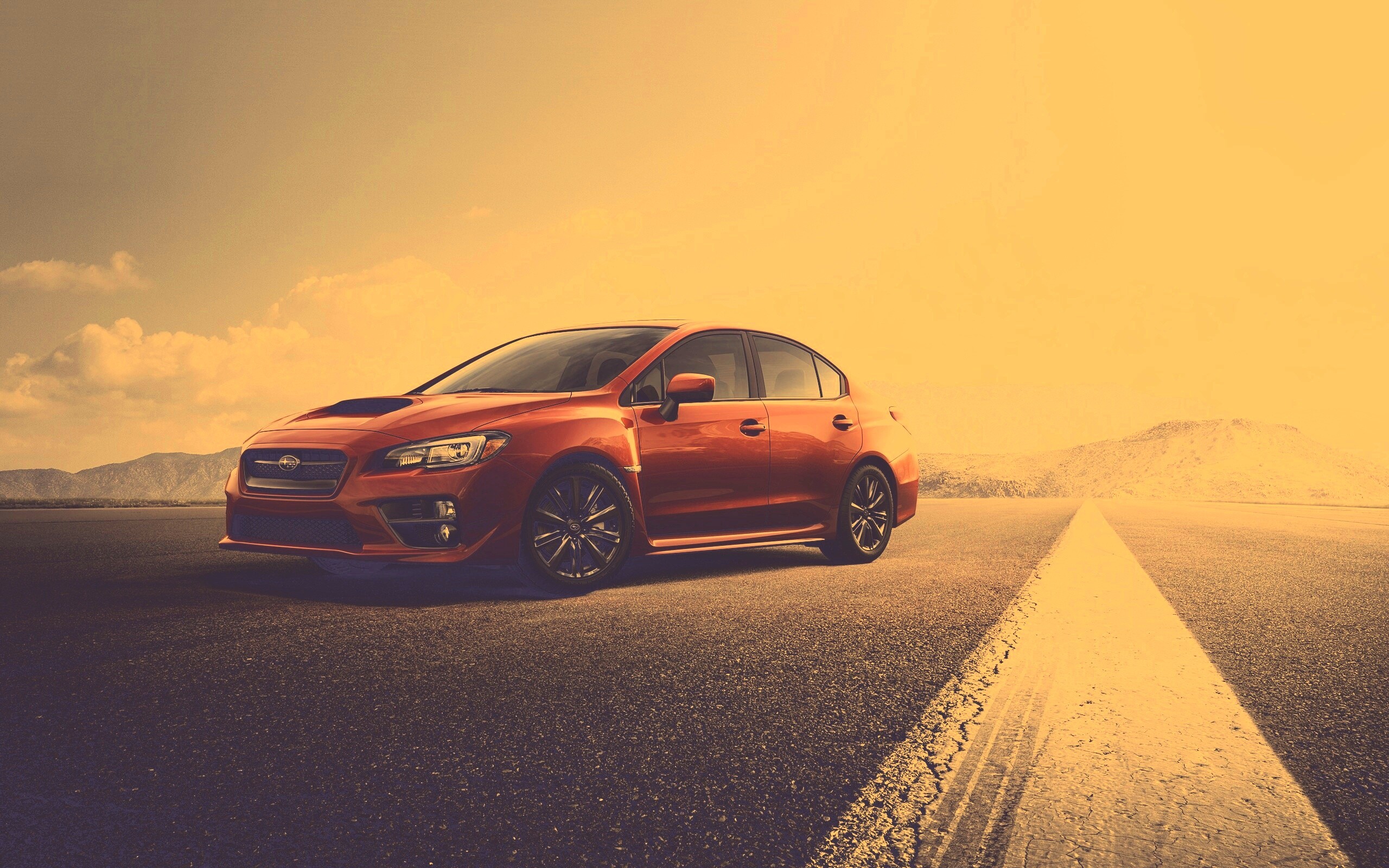 Subaru WRX на пустынной трассе обои