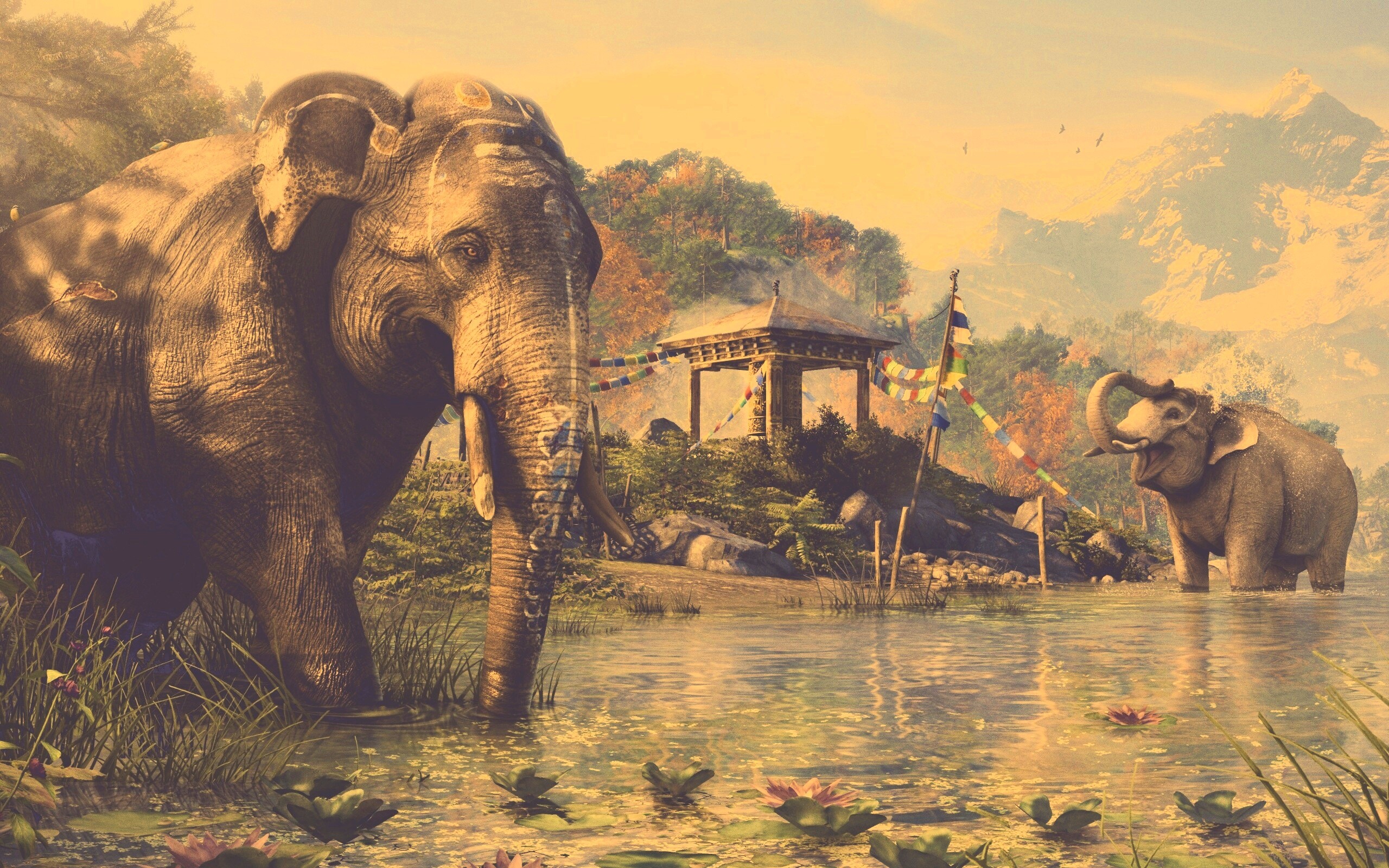 Слоники у воды обои