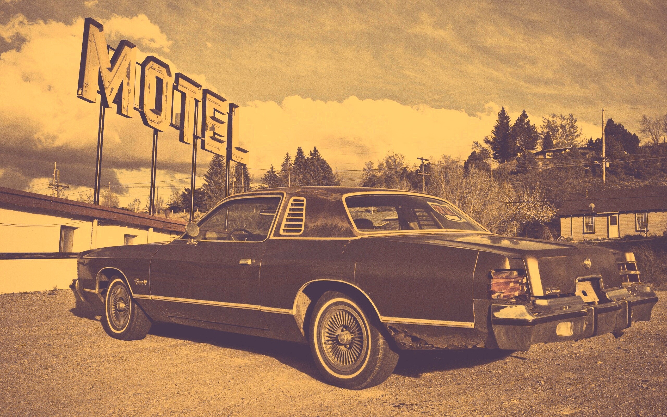 Олдскульный Dodge около мотеля обои