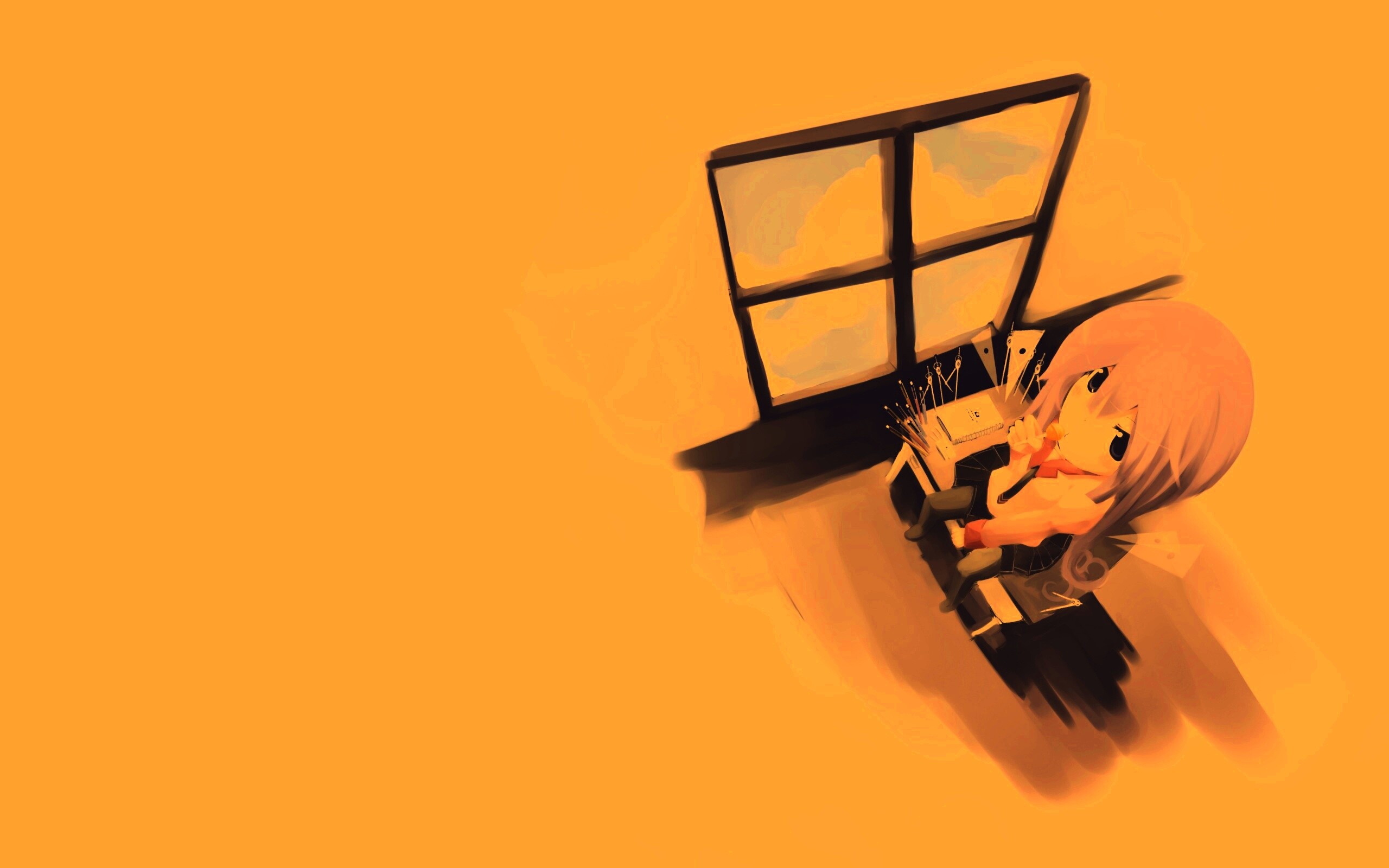 Школница с конфетой у окна обои