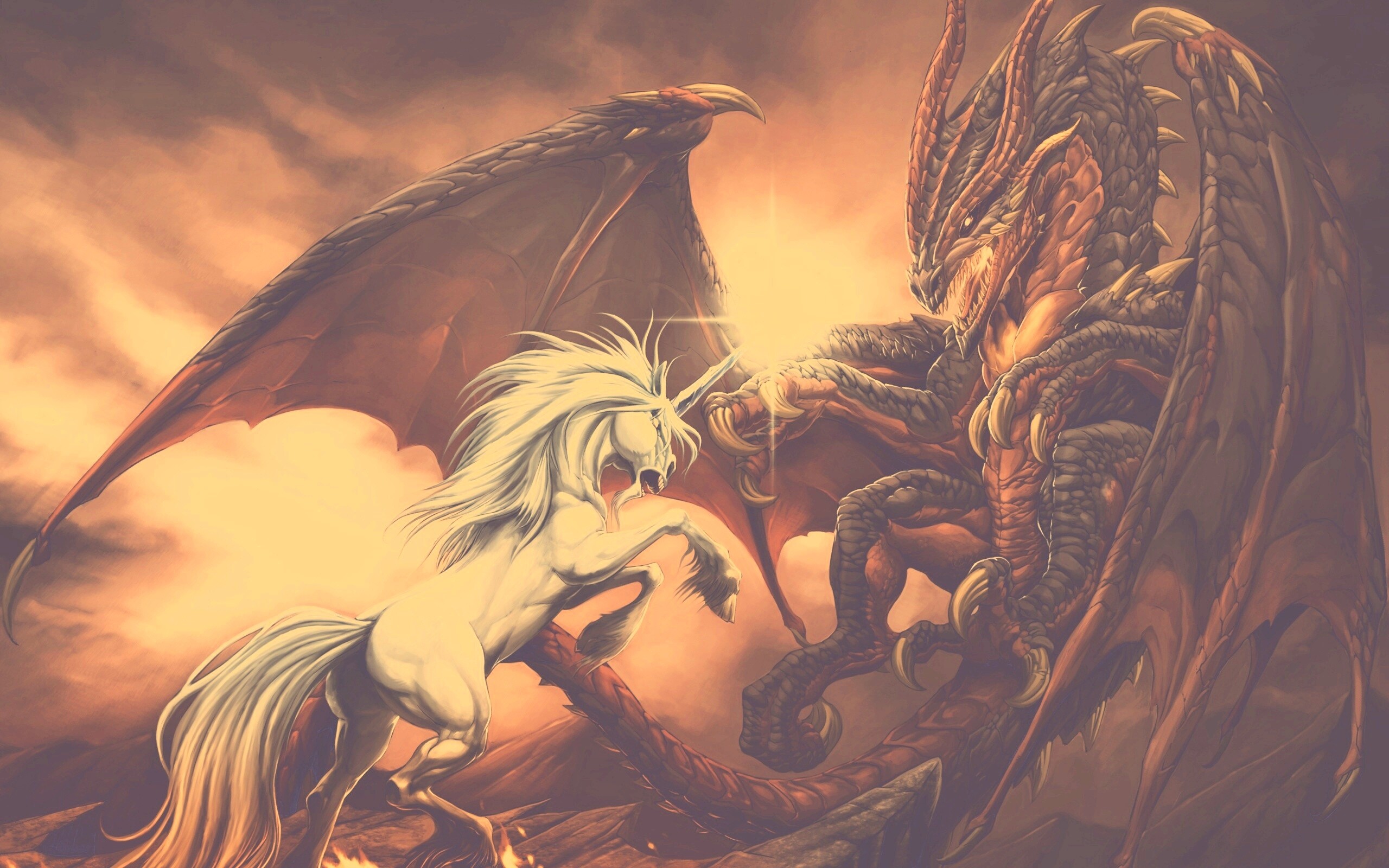 Дракон и единорог обои