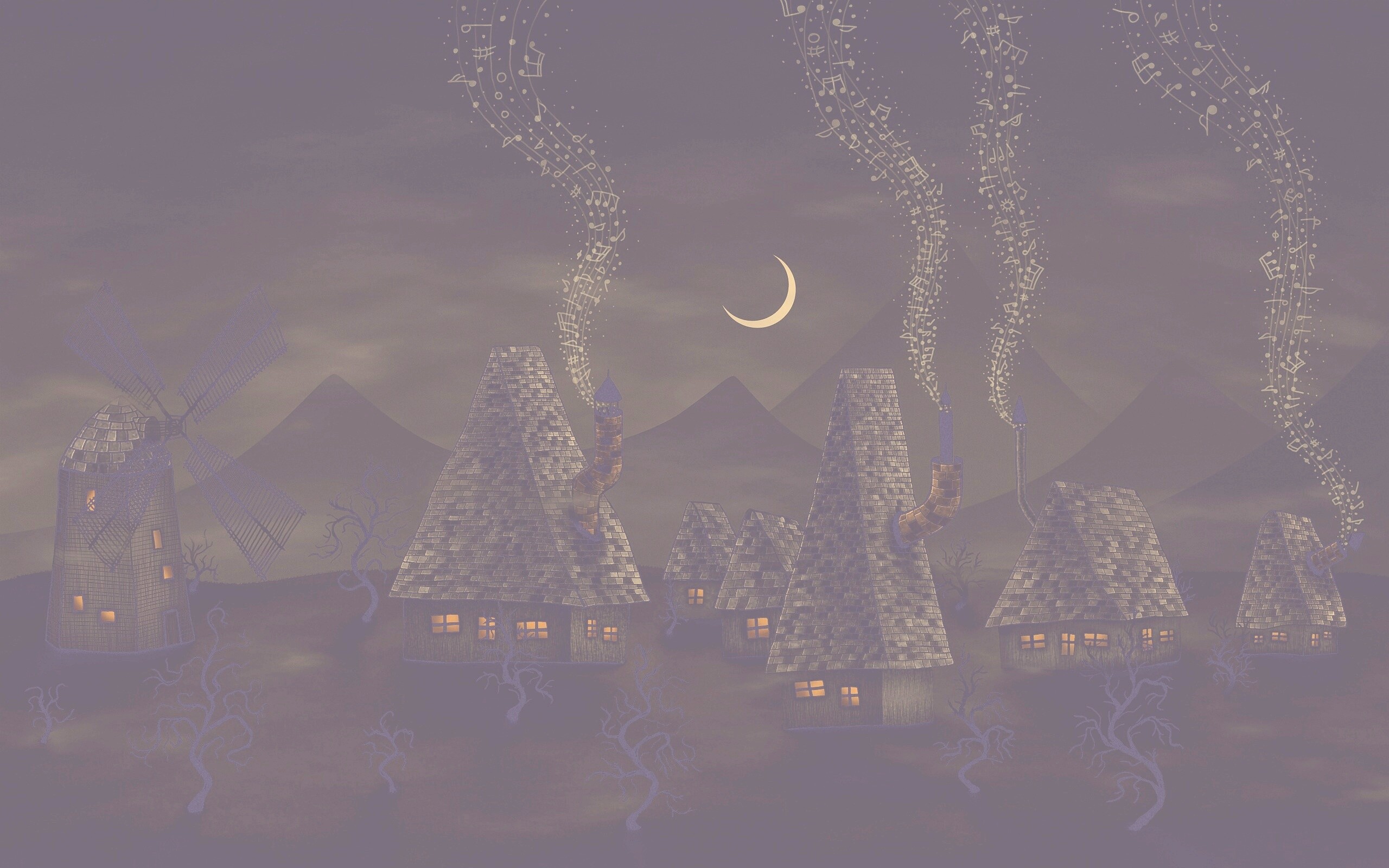 Ночная деревенька обои