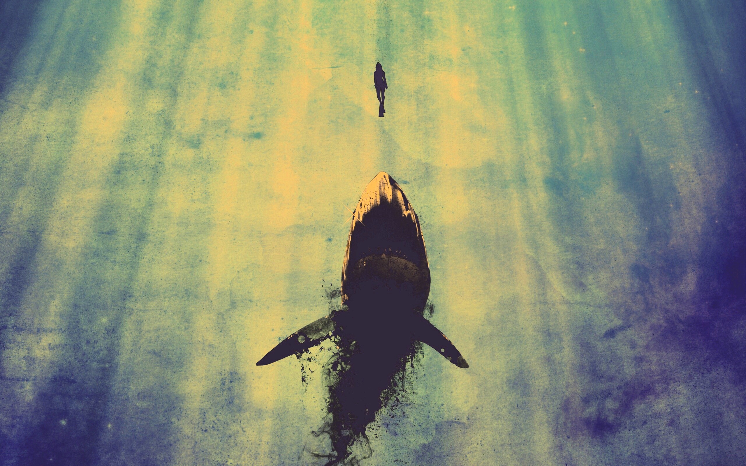 Акула гонится за человеком обои