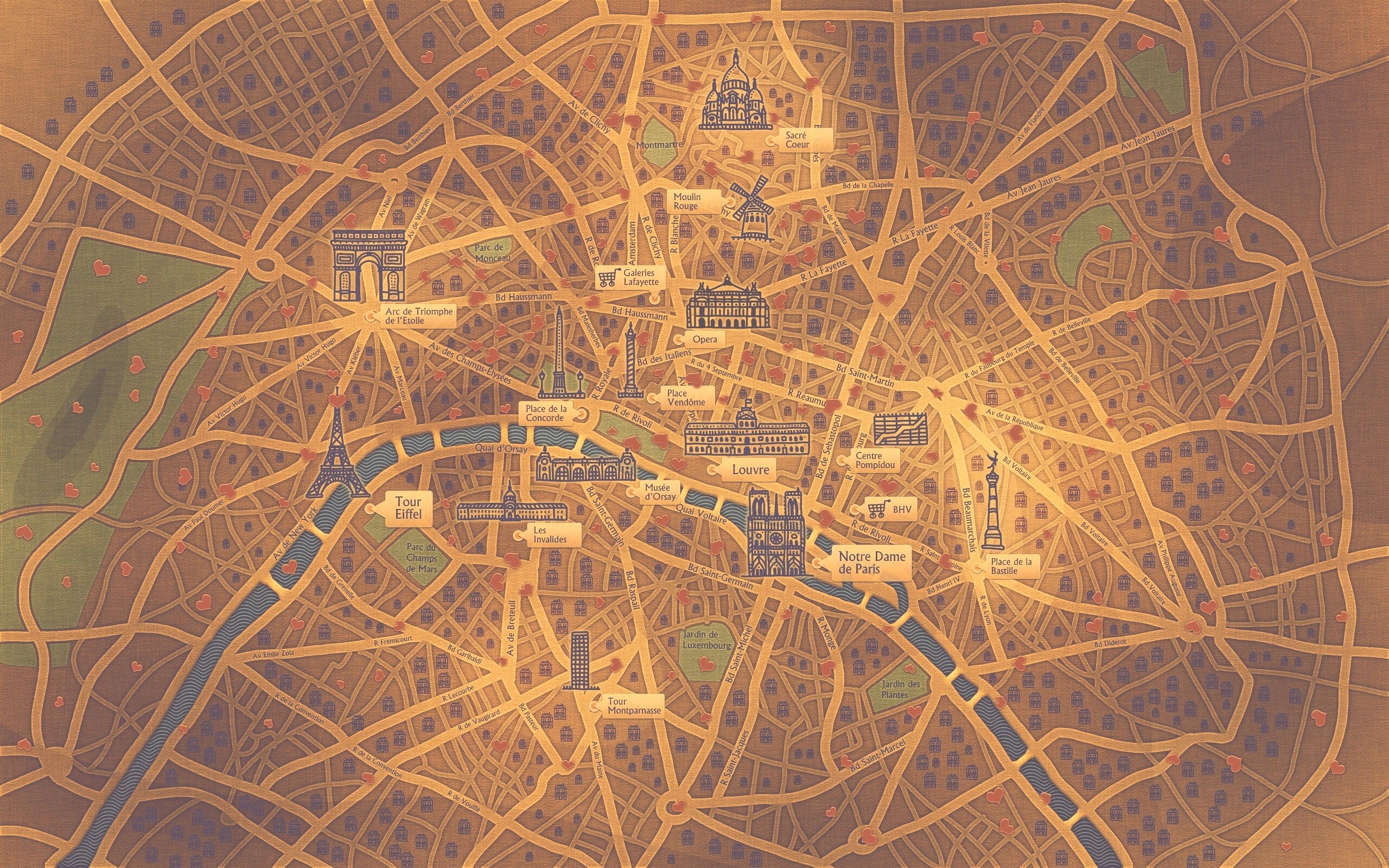 Карта Парижа обои