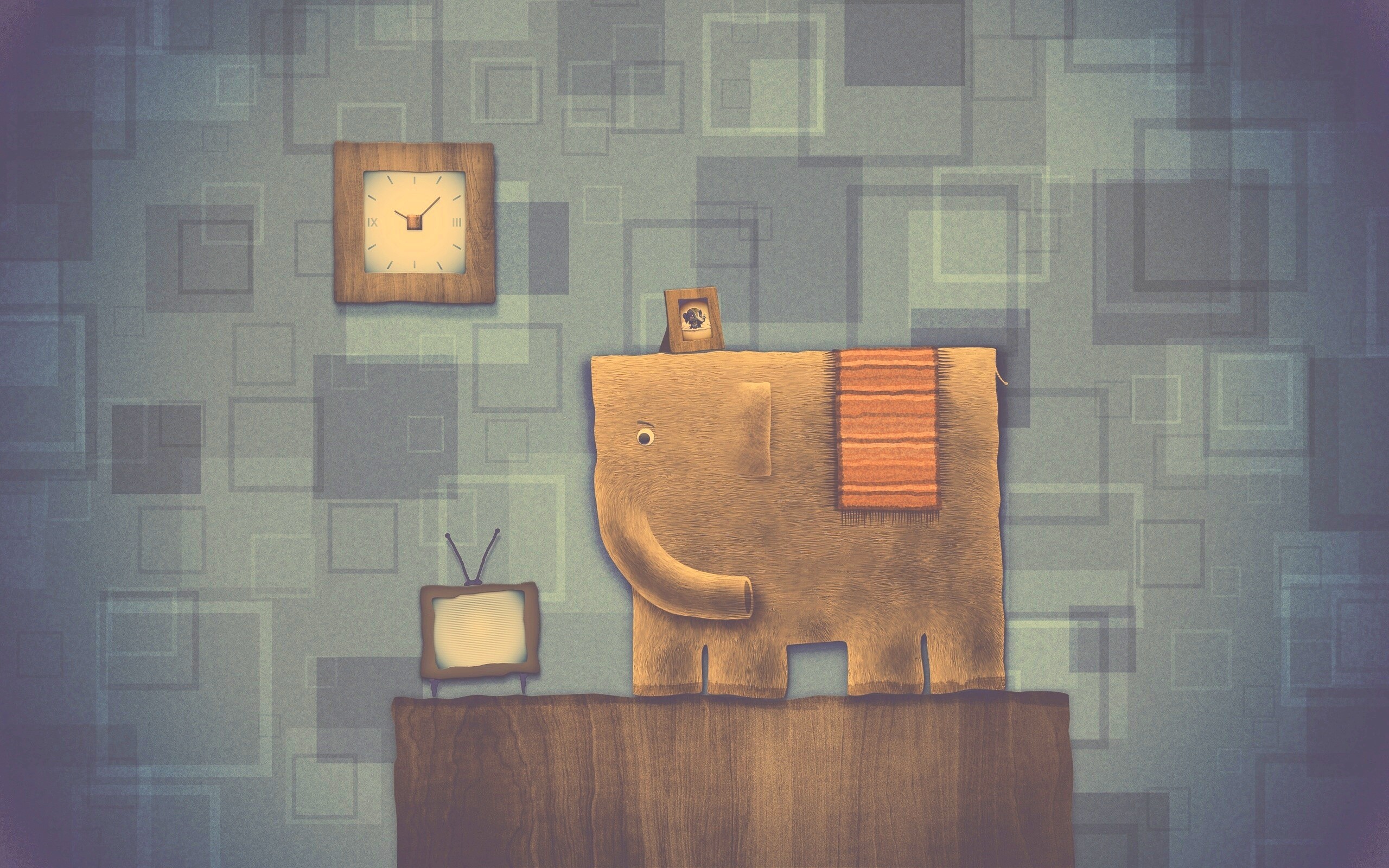 Слон, часы и телевизор обои