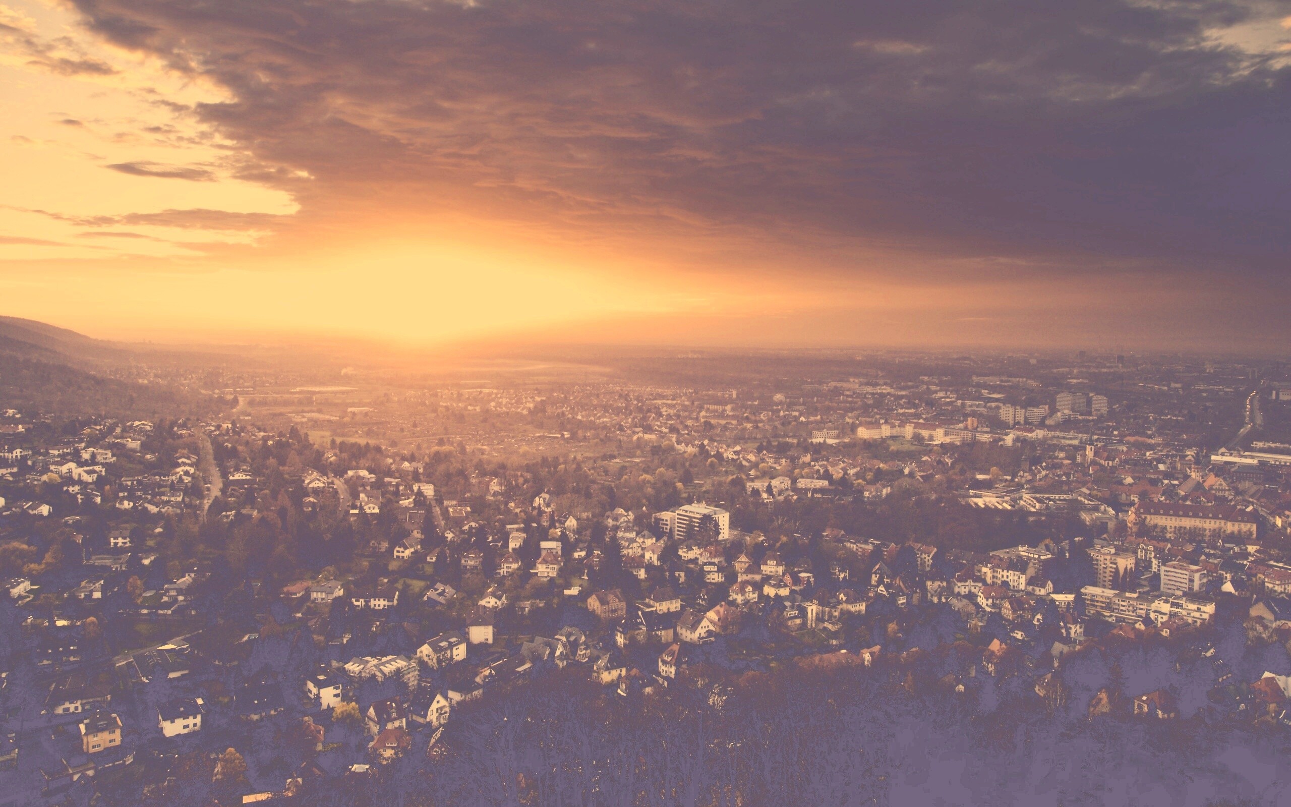 Закат над городом обои