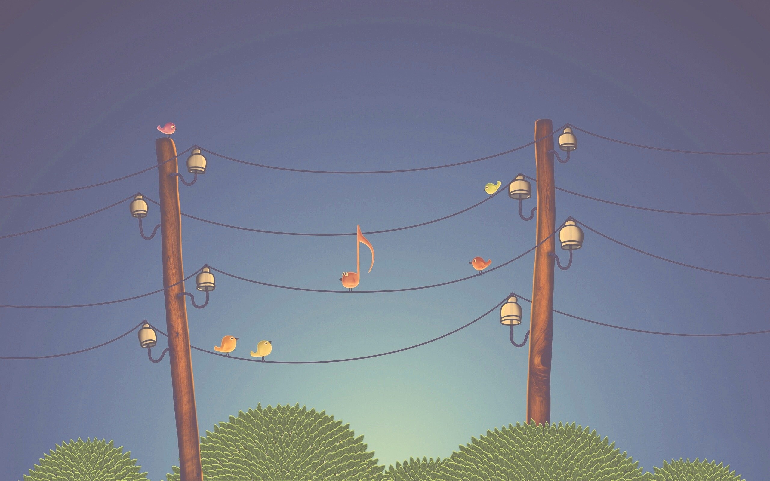 Нотка и птички на проводах обои