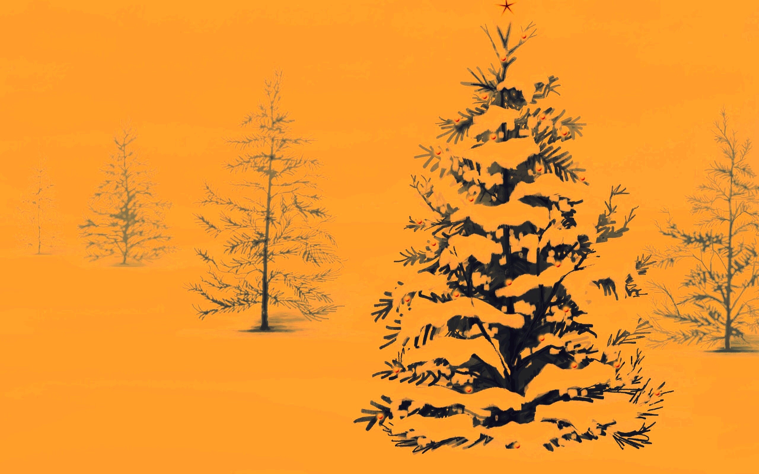 Украшенная ёлочка в лесу обои