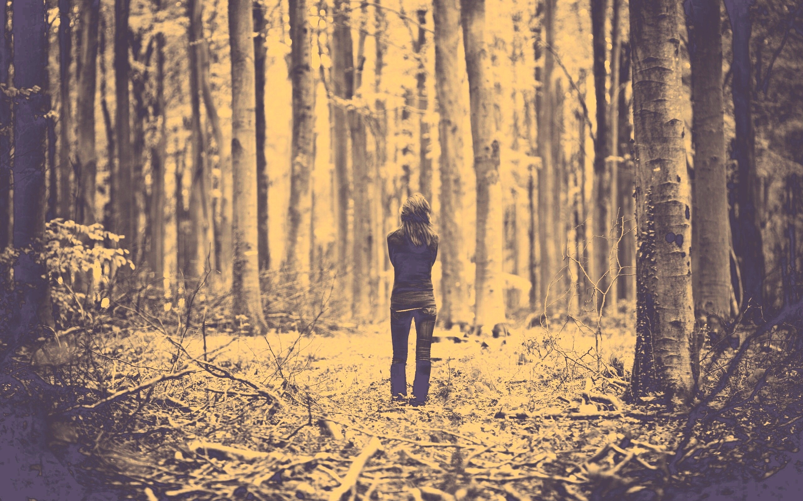 Одна в лесу обои