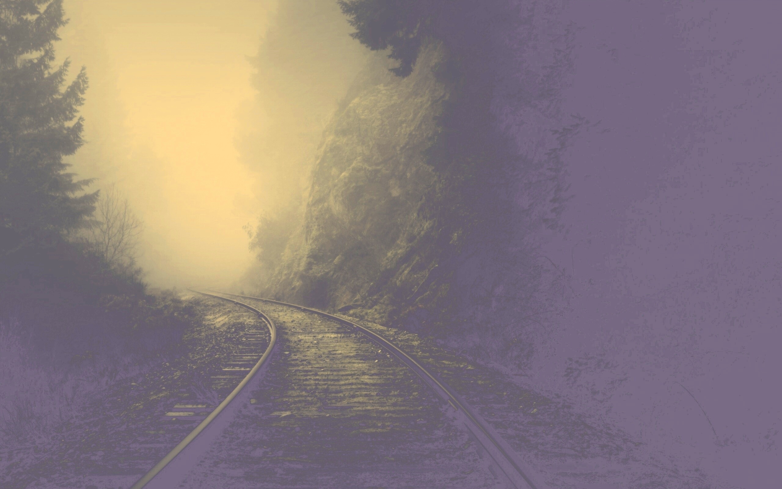 Рельсы уходя в туман обои