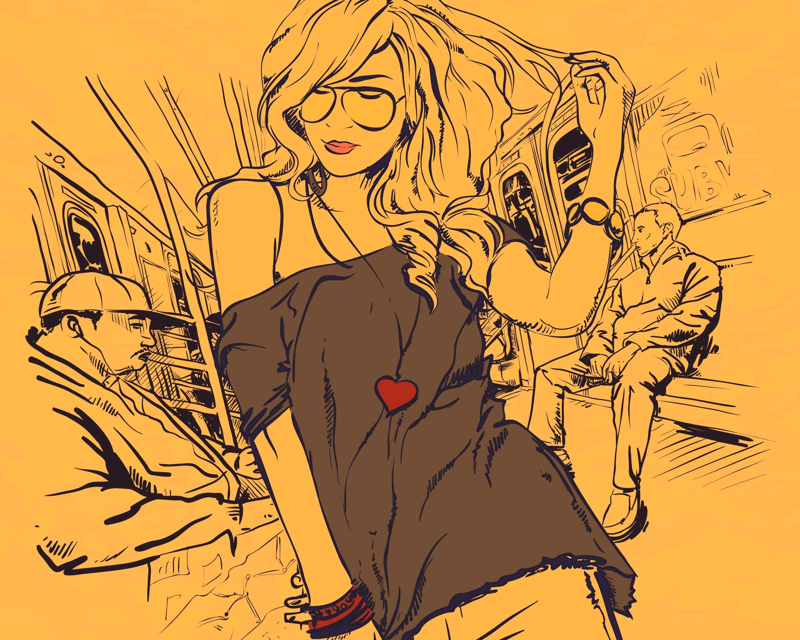 Стильная девушка в метро обои