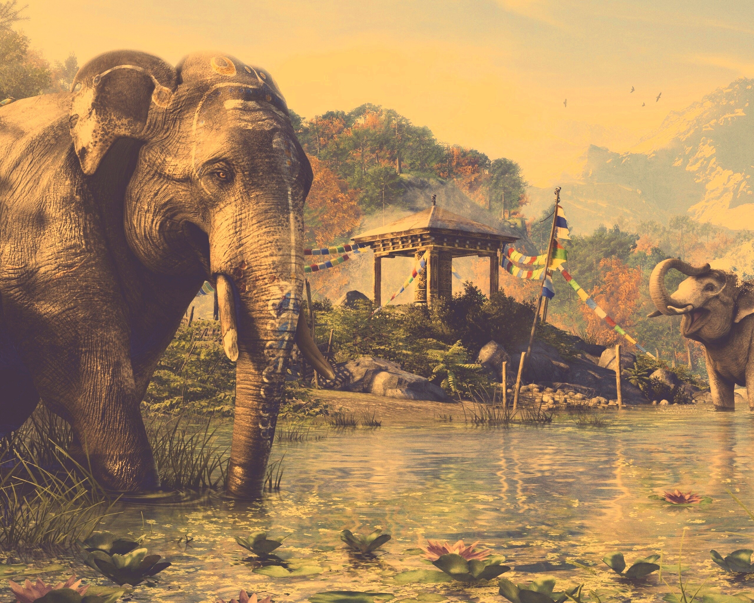 Слоники у воды обои