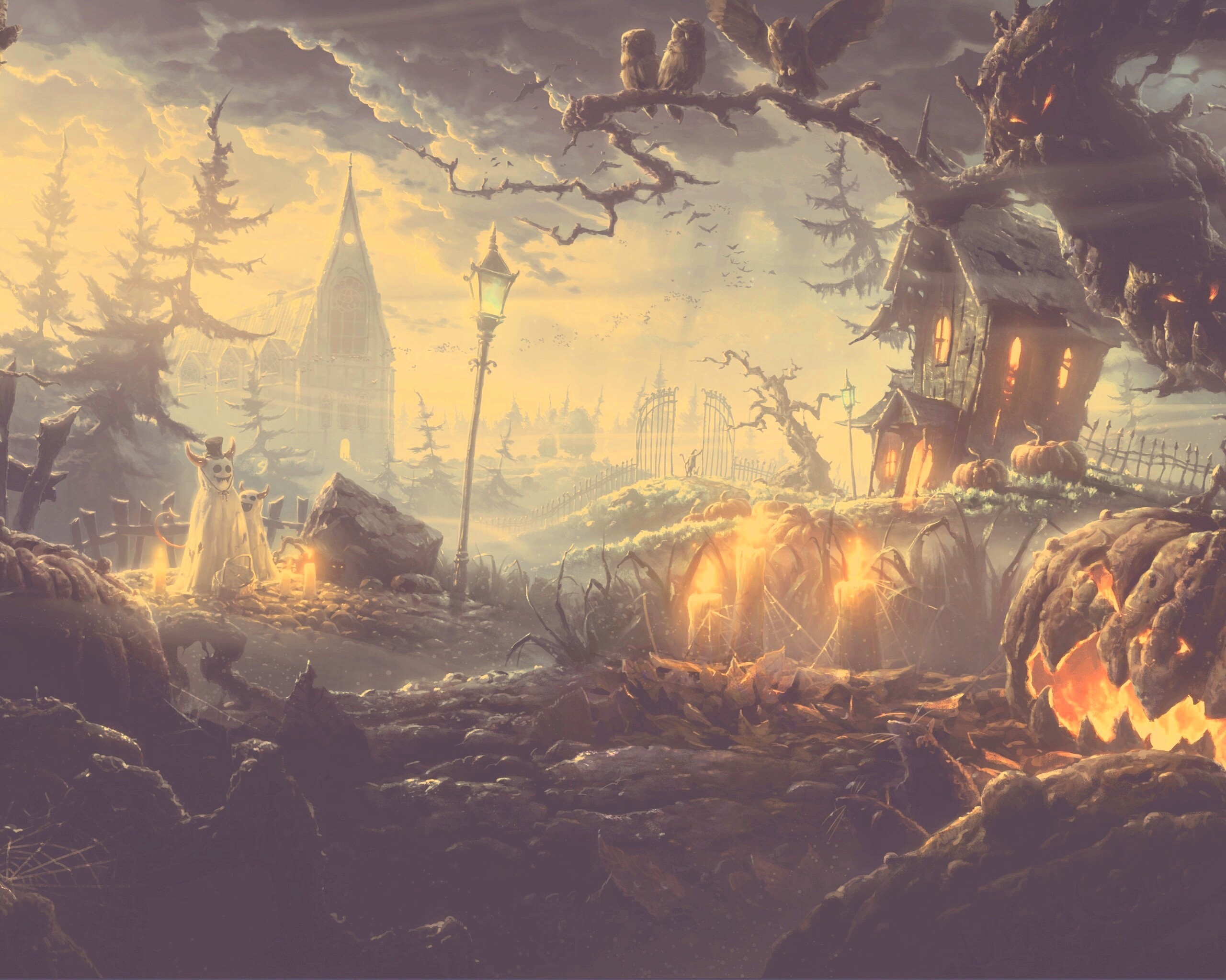 Страшный хэллоувинский пейзаж обои