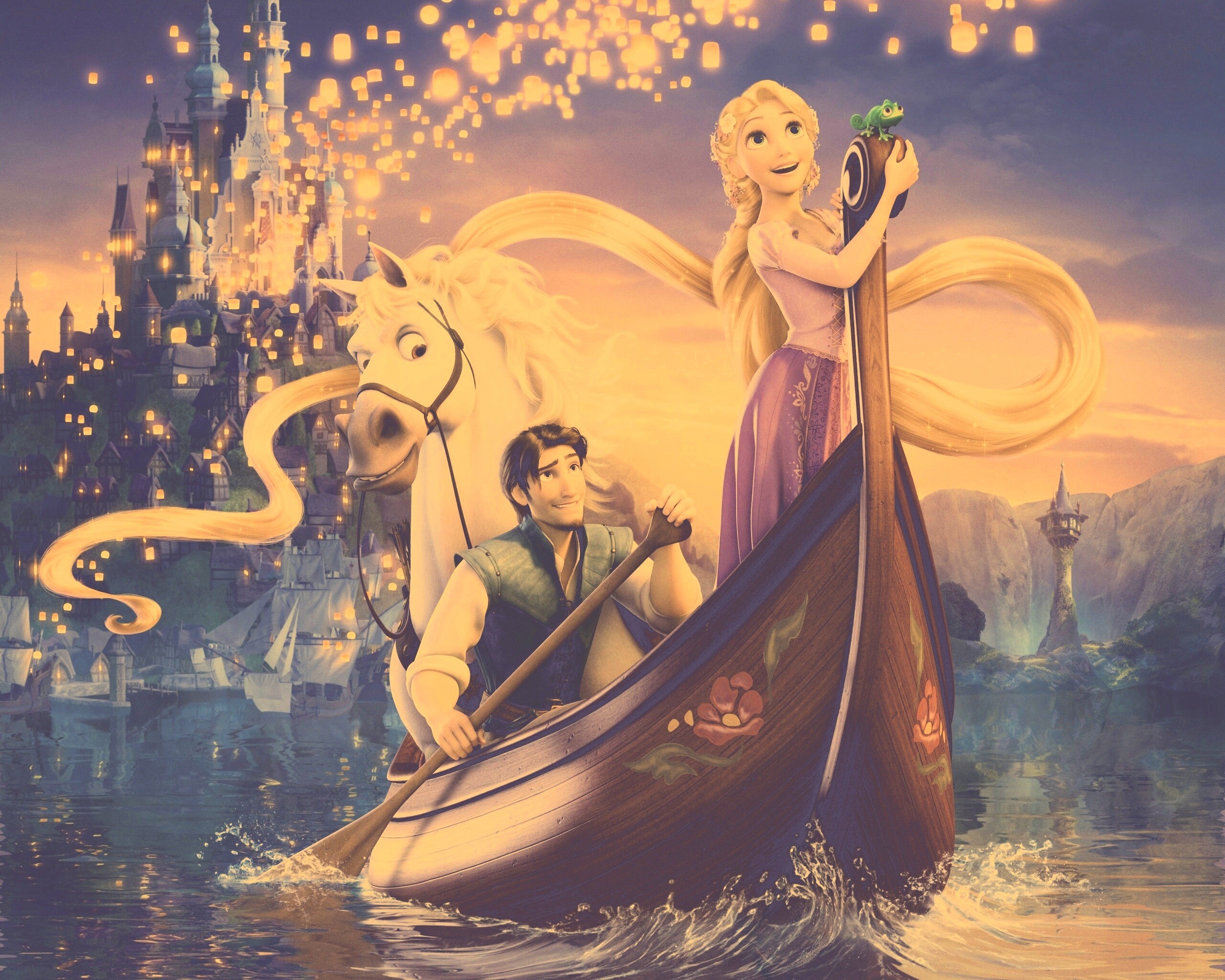 Рапунцель и Флин на лодке обои
